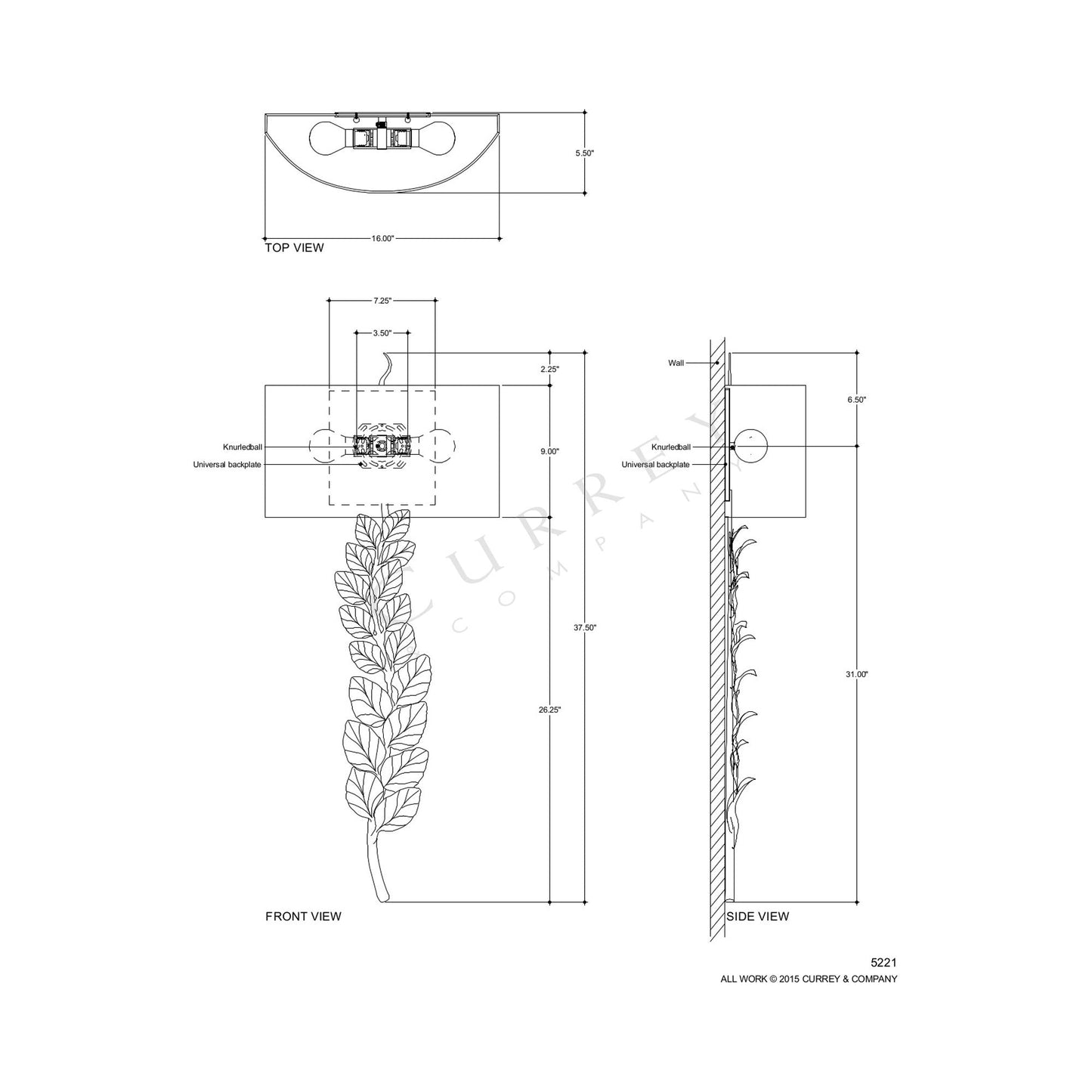Birdwood Wall Light - line drawing.