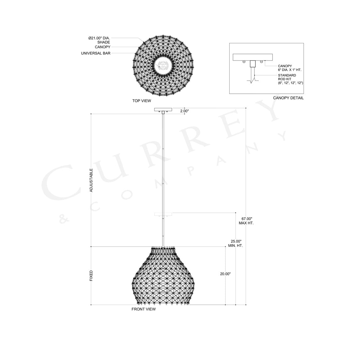 Bly Outdoor Pendant Light - line drawing.