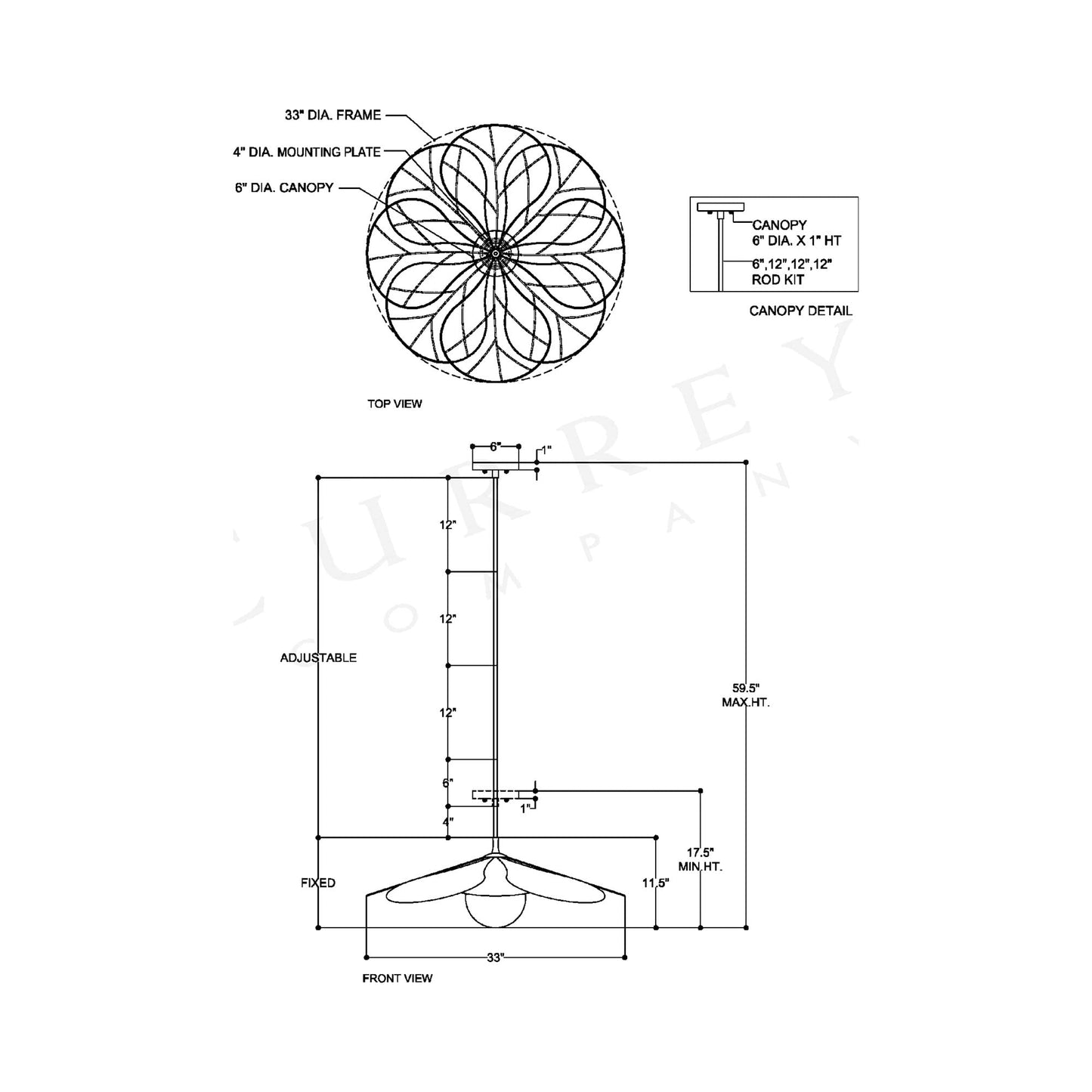 Cabo Petal Outdoor Pendant Light - line drawing.