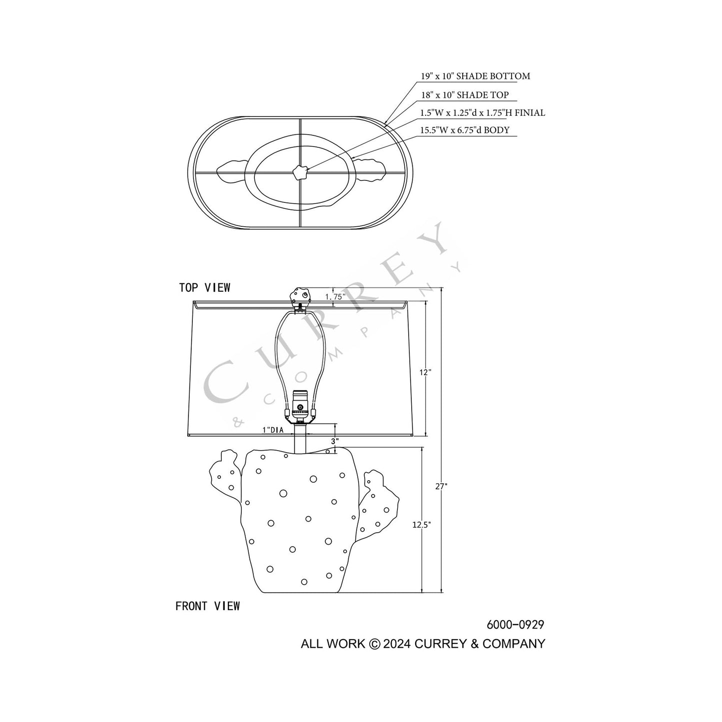Cactus Table Lamp - line drawing.