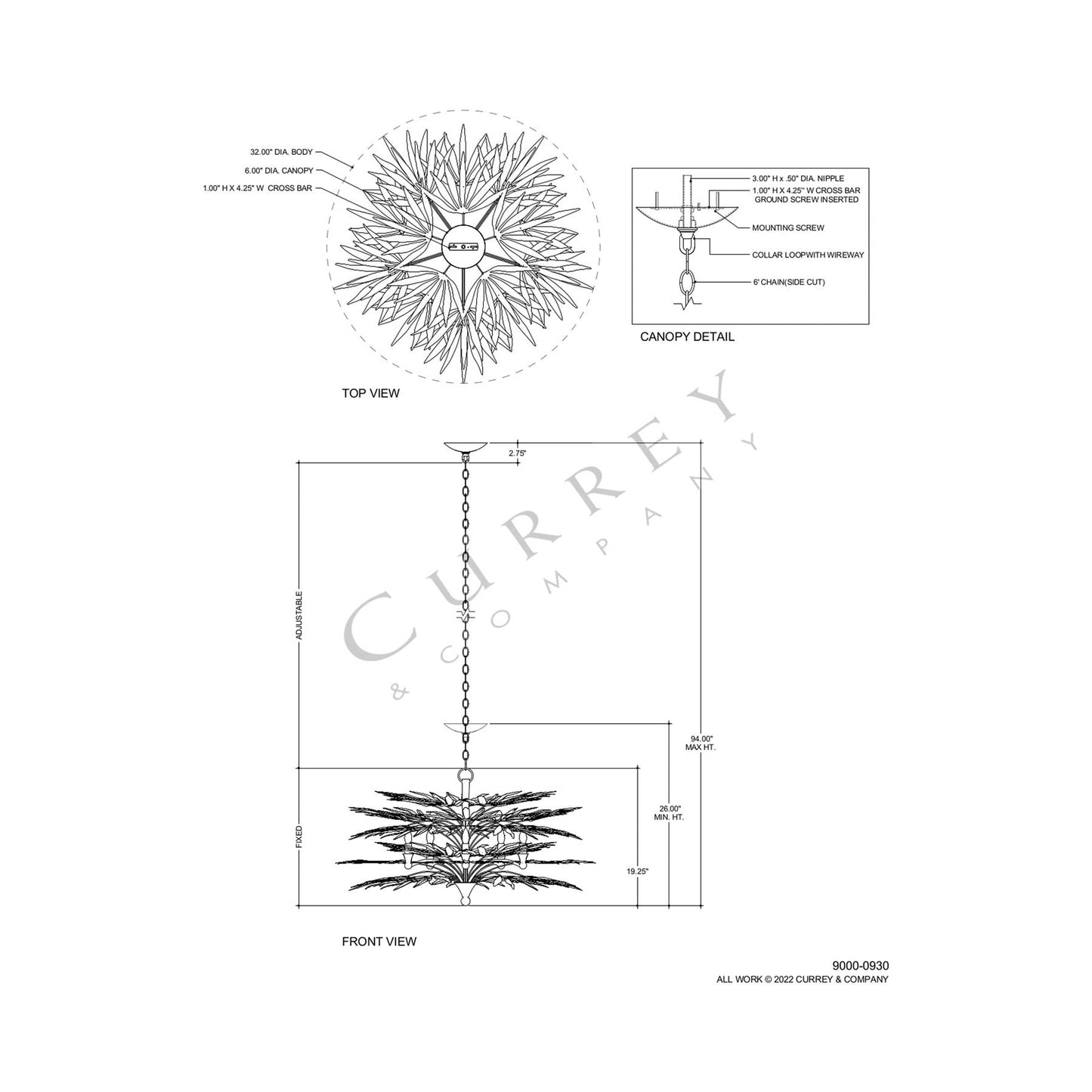 Calliope Chandelier - line drawing.