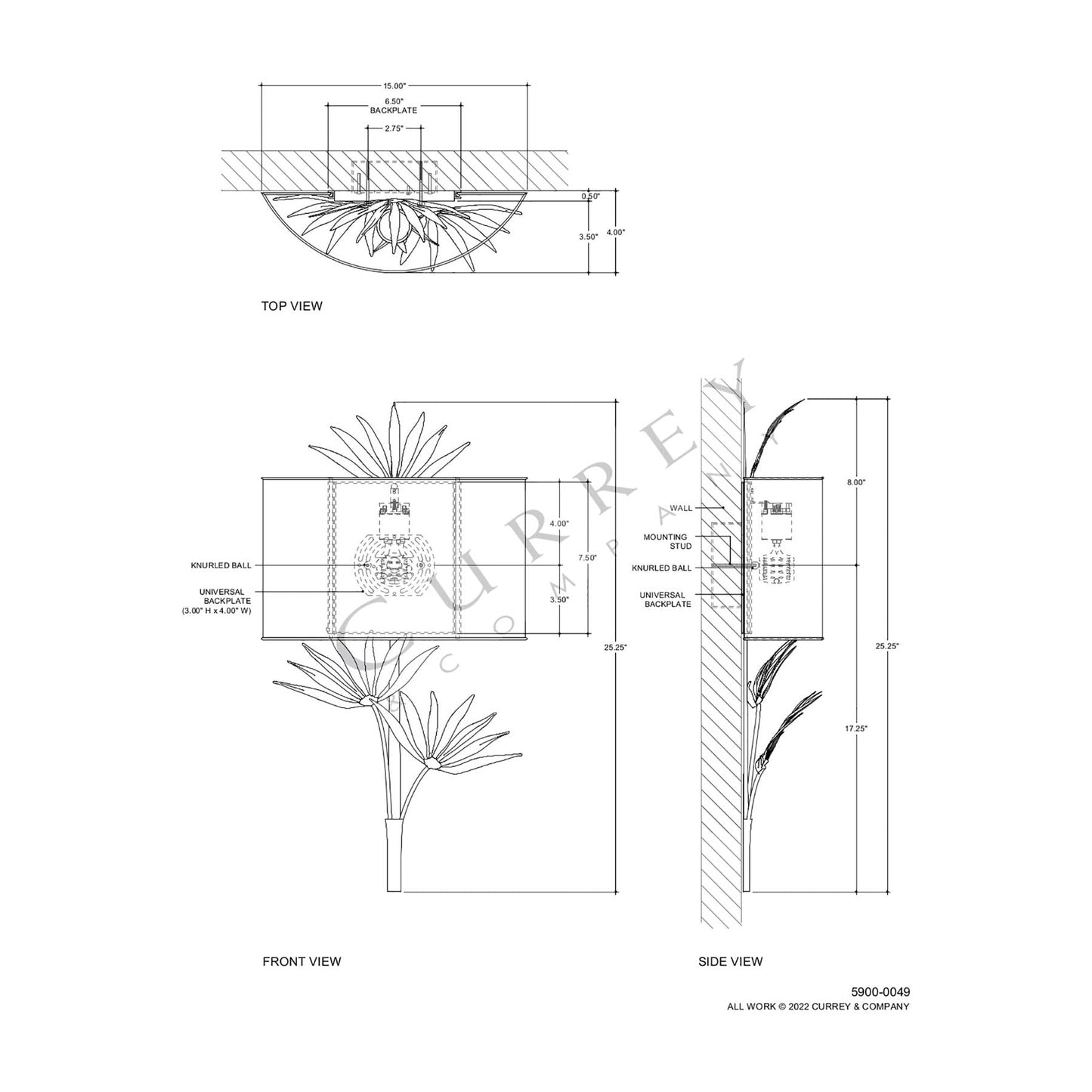 Calliope Wall Light - line drawing.