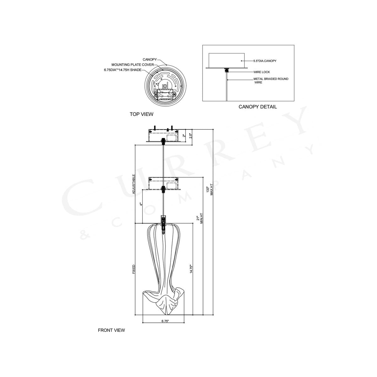 Calmar Pendant Light - line drawing.