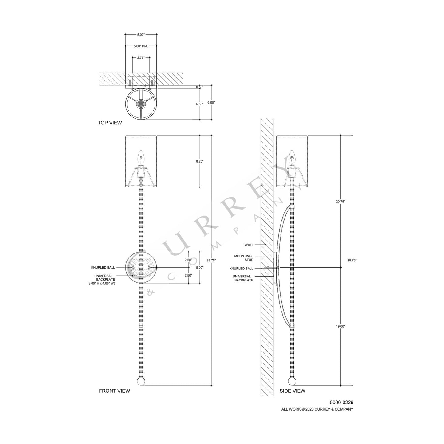 Capriole Wall Light - line drawing.