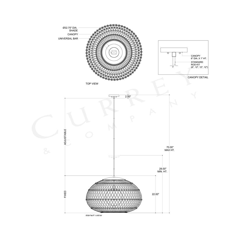 Carriage Outdoor Pendant Light - line drawing.