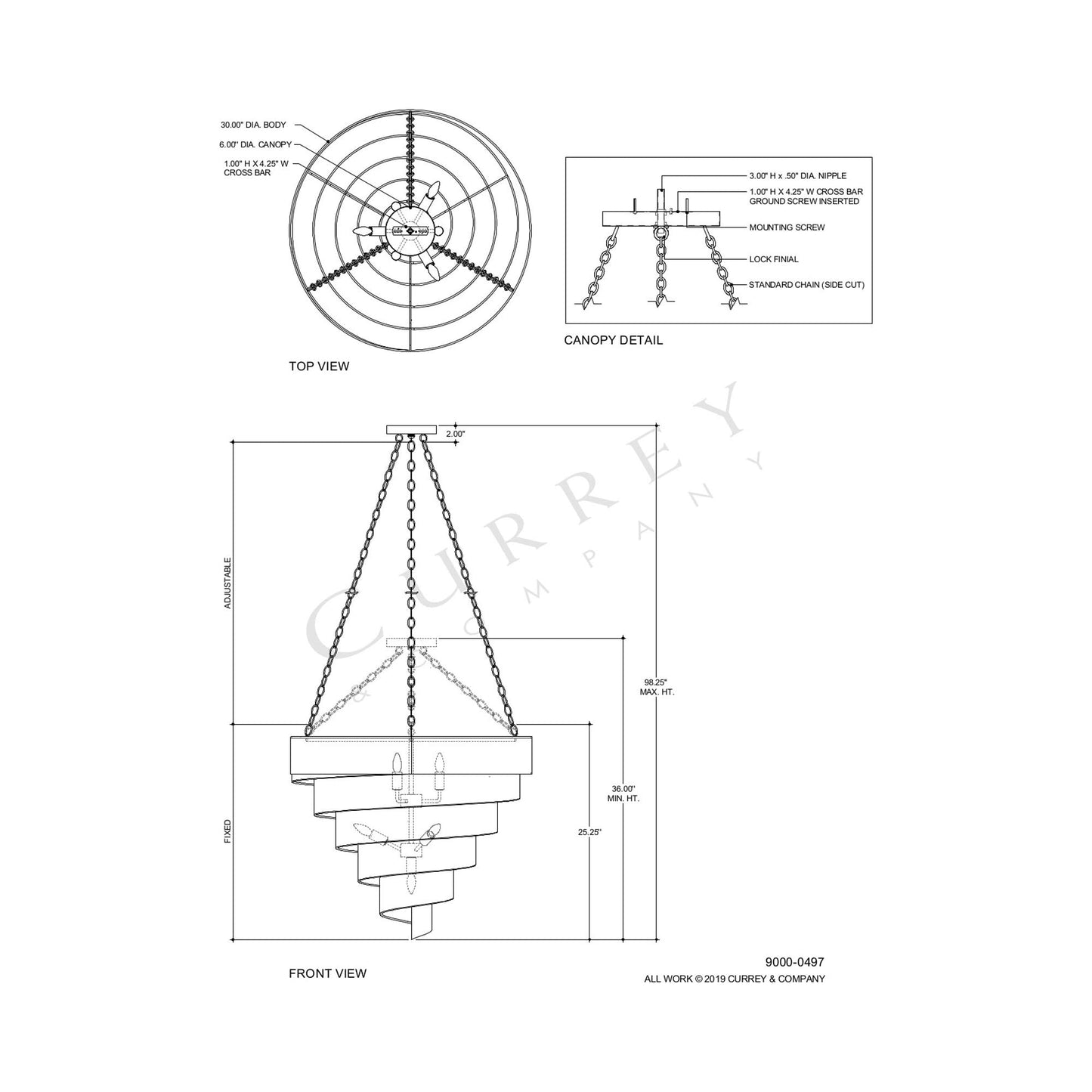 Chiffonade Pendant Light - line drawing.
