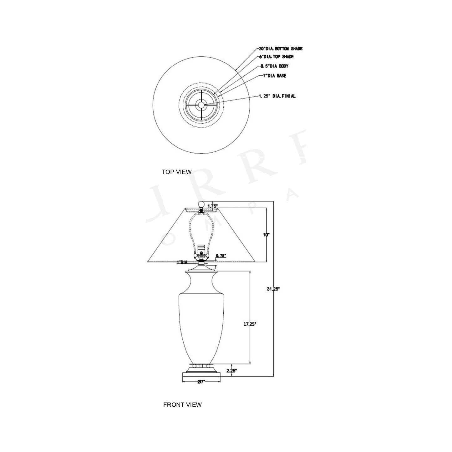Claude Table Lamp - line drawing.