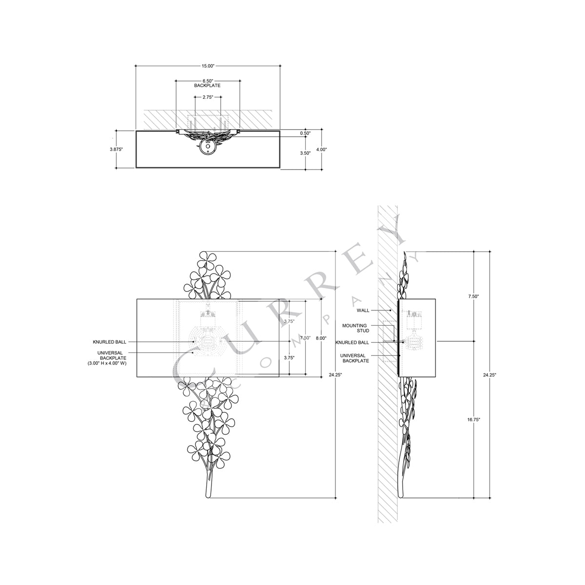 Cloverfield Wall Light - line drawing.