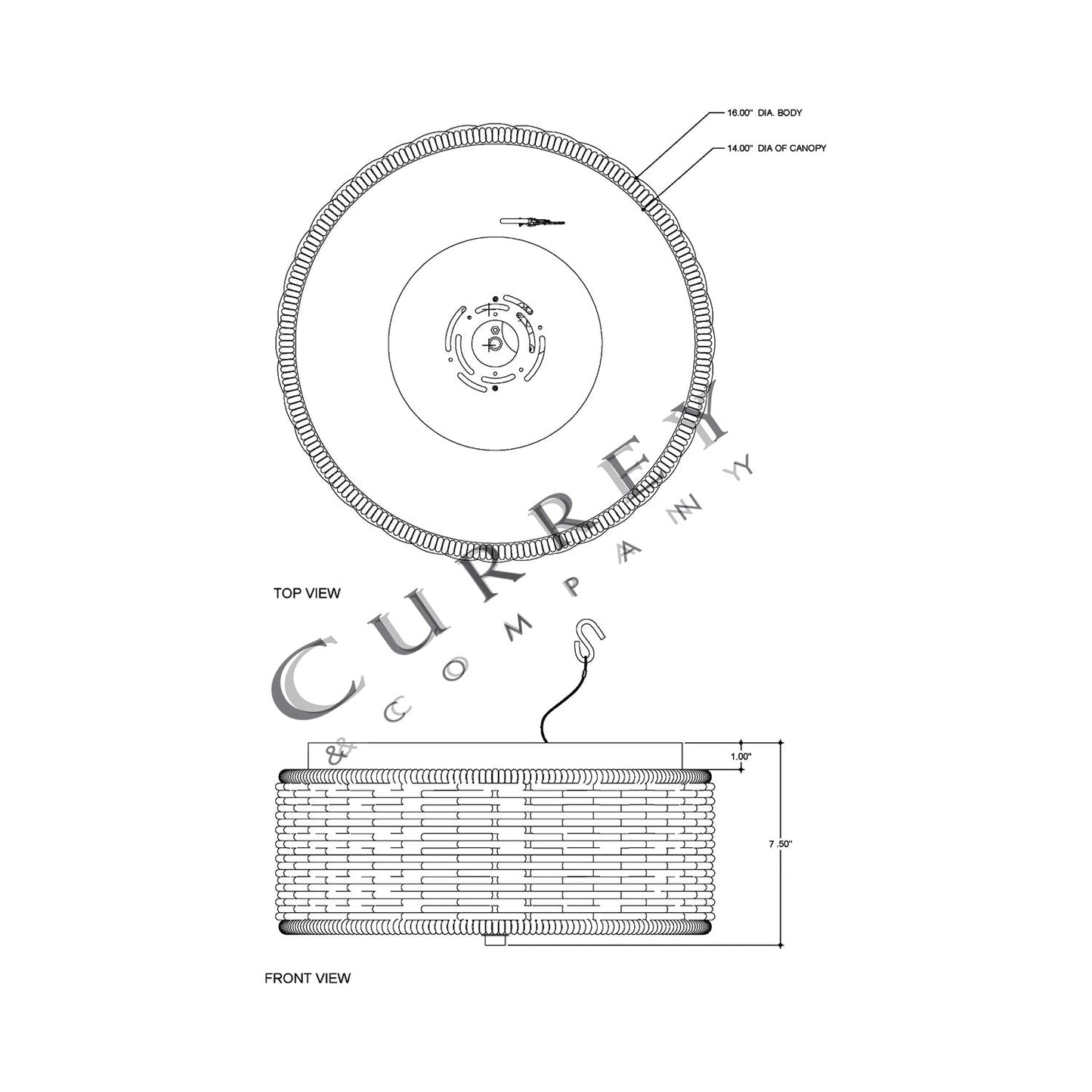 Colchester LED Flush Mount Ceiling Light - line drawing.