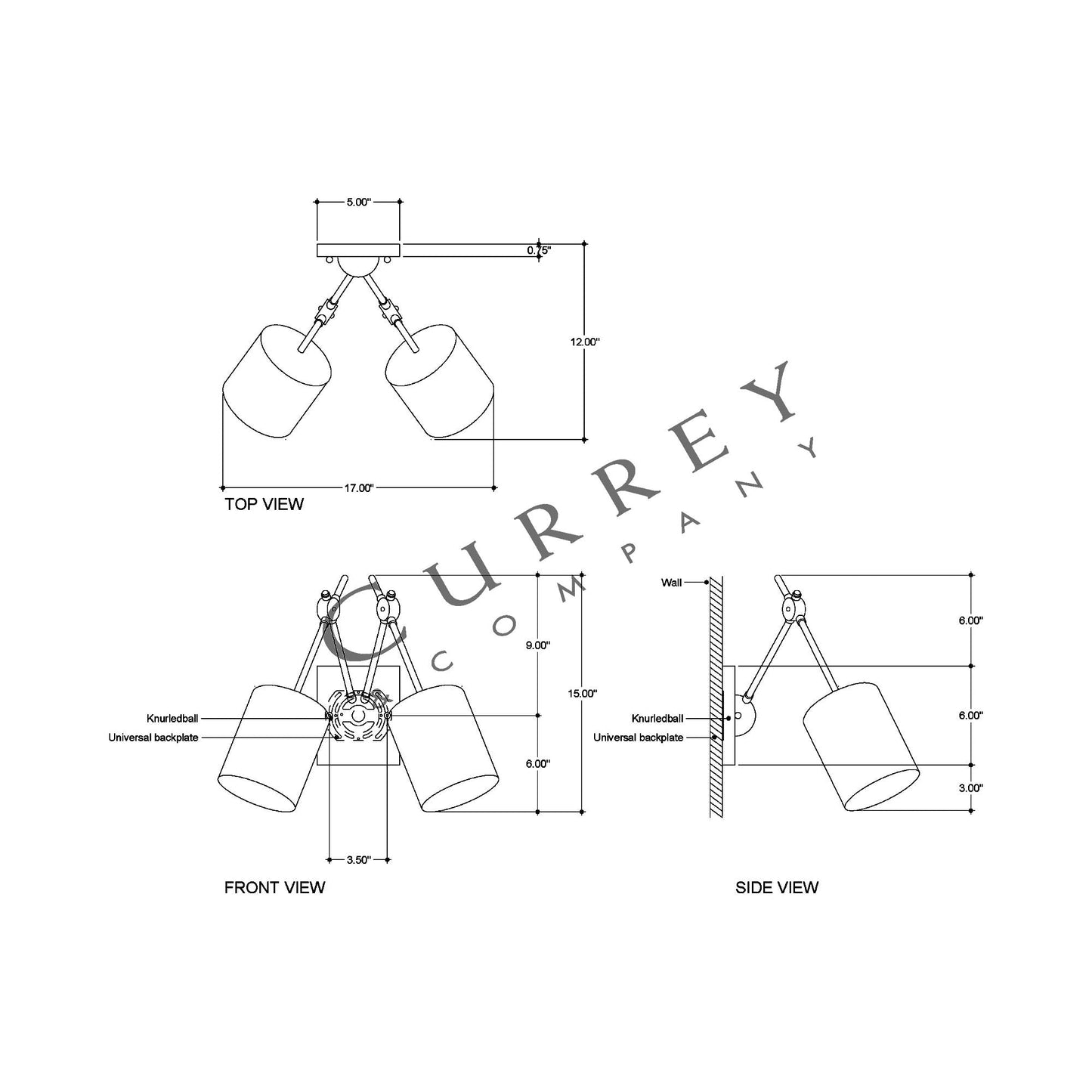 Compass Wall Light - line drawing.