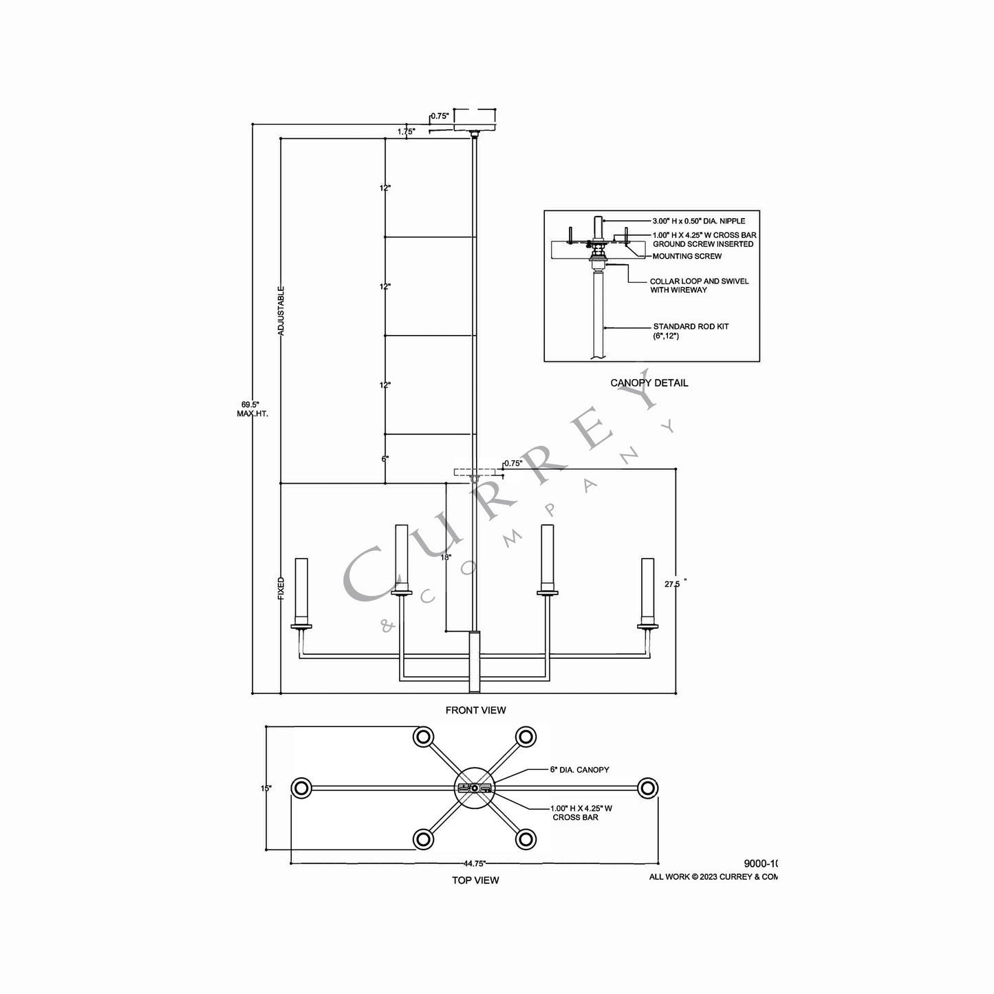Courante Chandelier - line drawing.