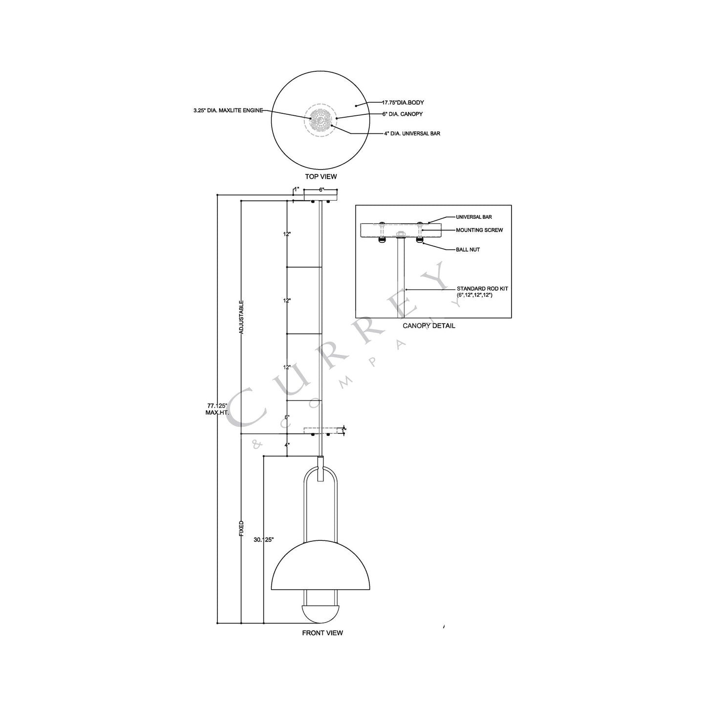 Creighton LED Semi Flush Mount Ceiling Light - line drawing.