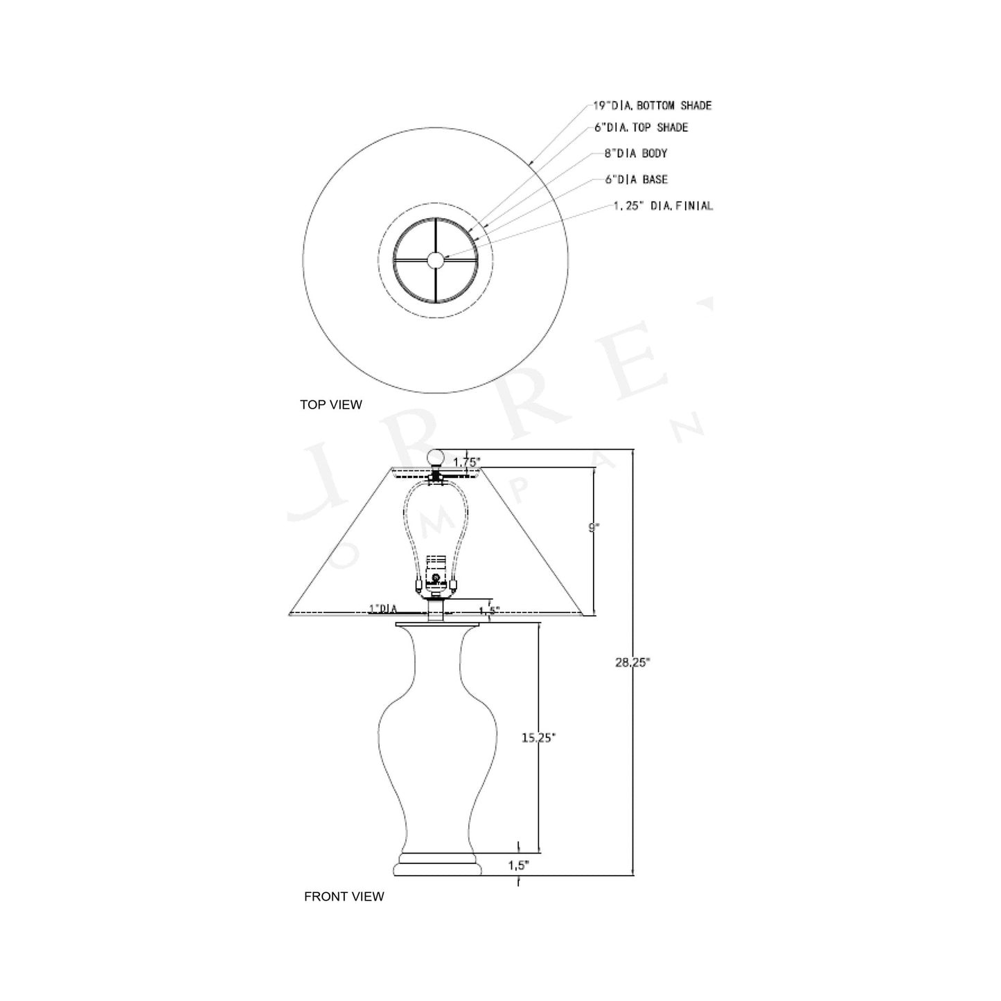 Crystalline Table Lamp - line drawing.