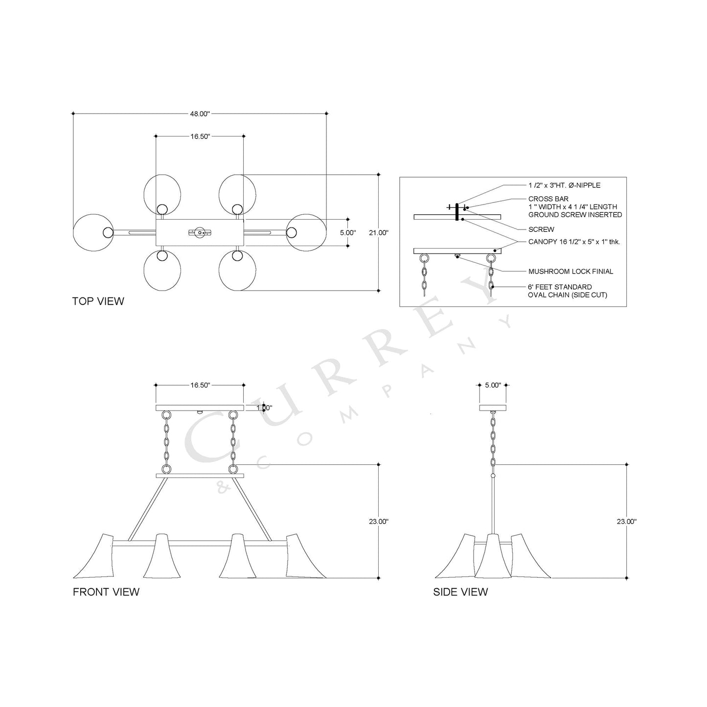 Culpepper Linear Chandelier - line drawing.