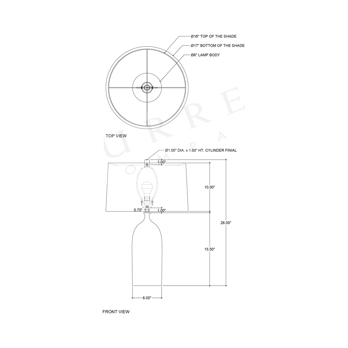 Cuprum Table Lamp - line drawing.