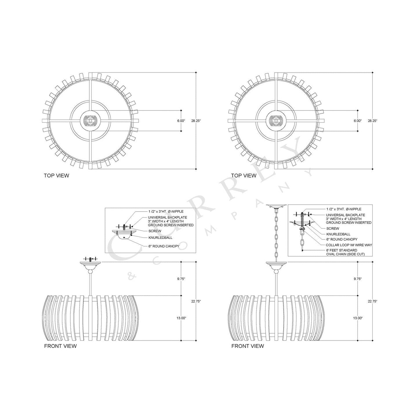 Dado Semi Flush Mount Ceiling Light - line drawing.
