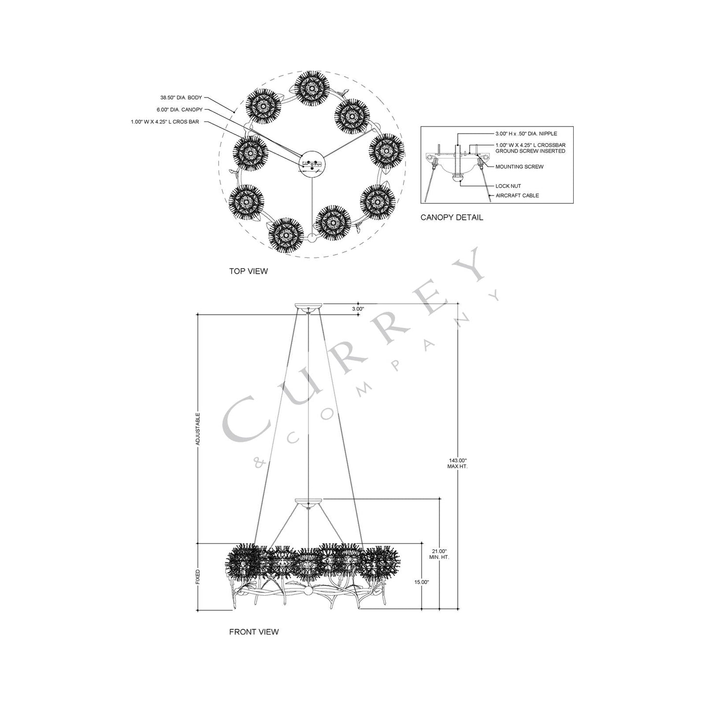 Dandelion Chandelier - line drawing.