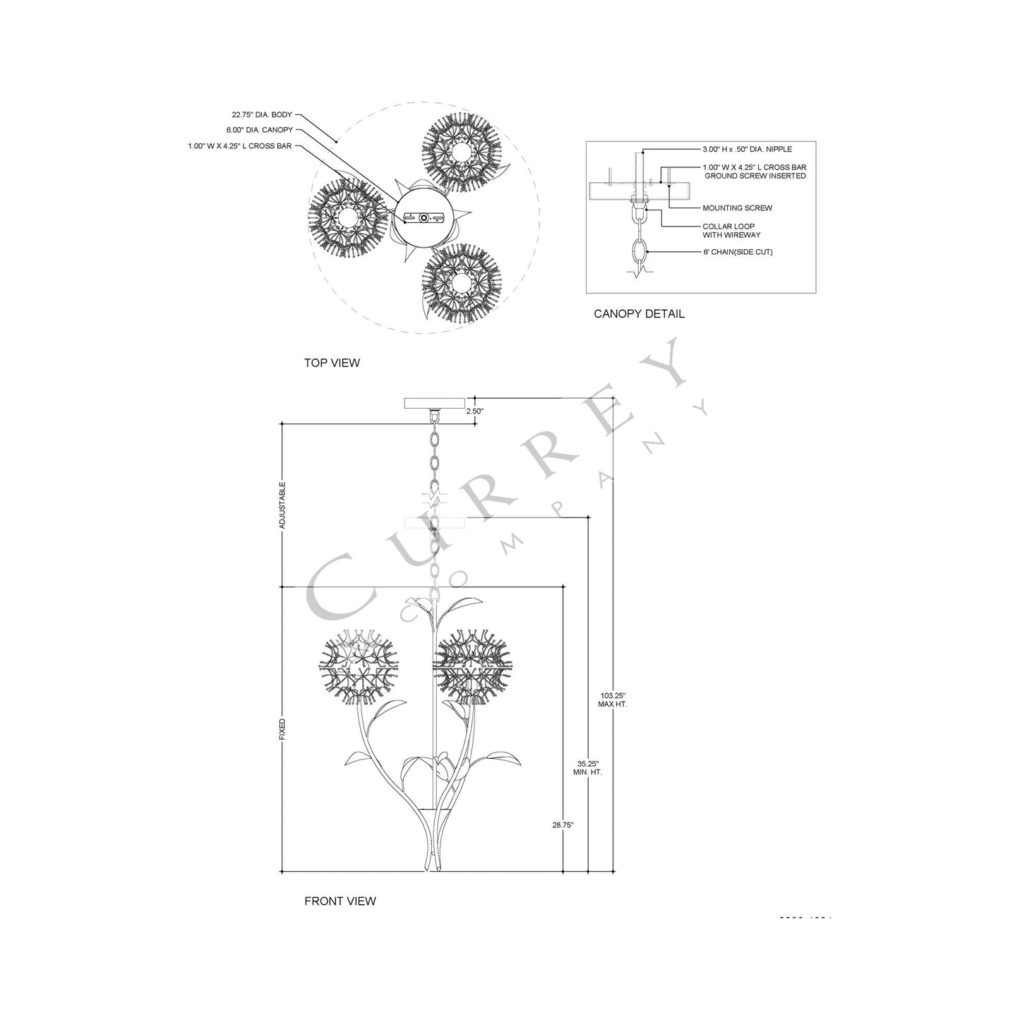 Dandelion Pendant Light - line drawing.