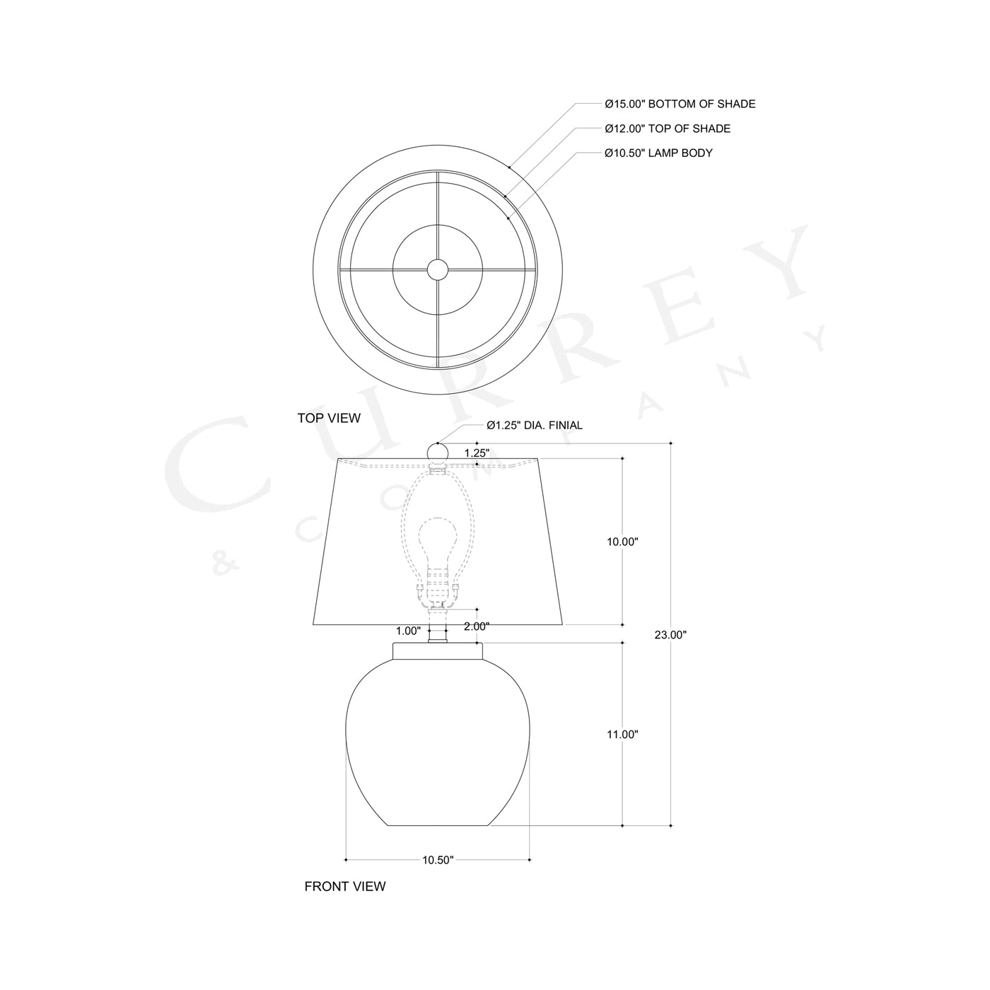 Dawning Table Lamp - line drawing.