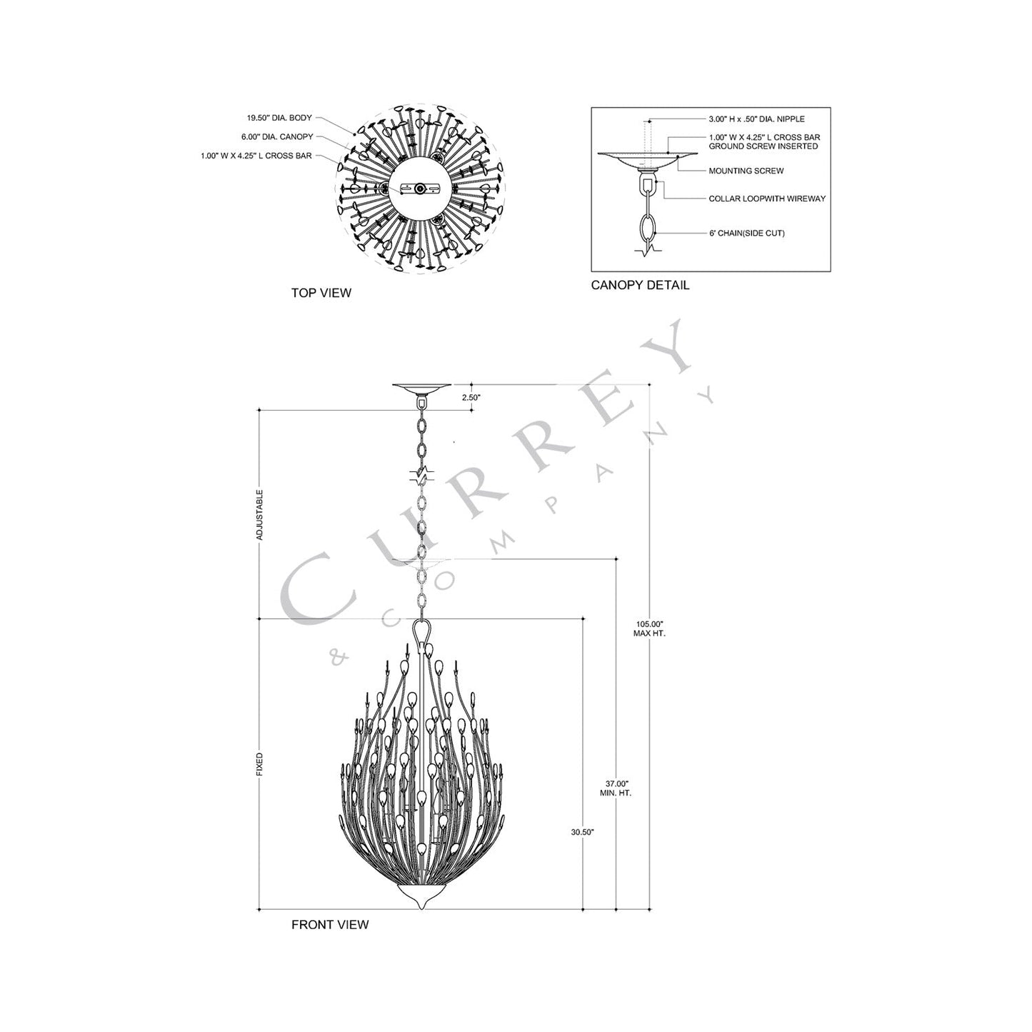 Delphos Chandelier - line drawing.