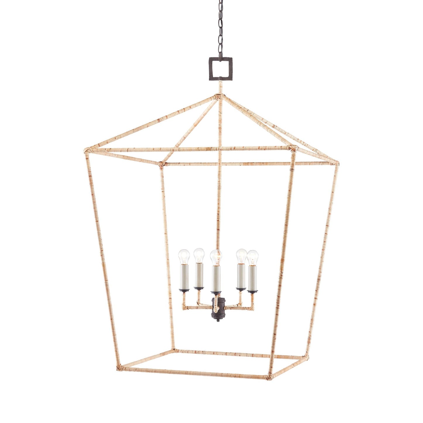 Denison Pendant Light in Mole Black/Natural Rattan (Grande).