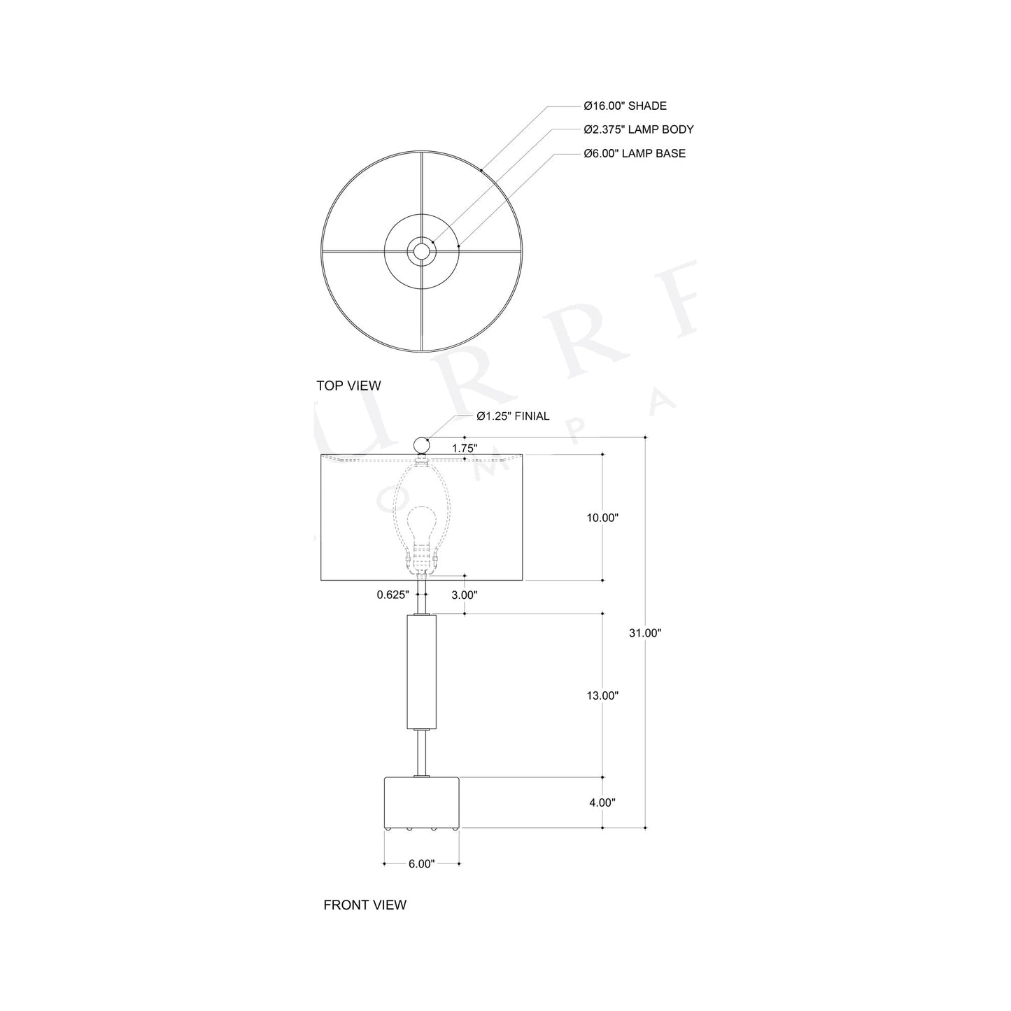 Deville Table Lamp - line drawing.