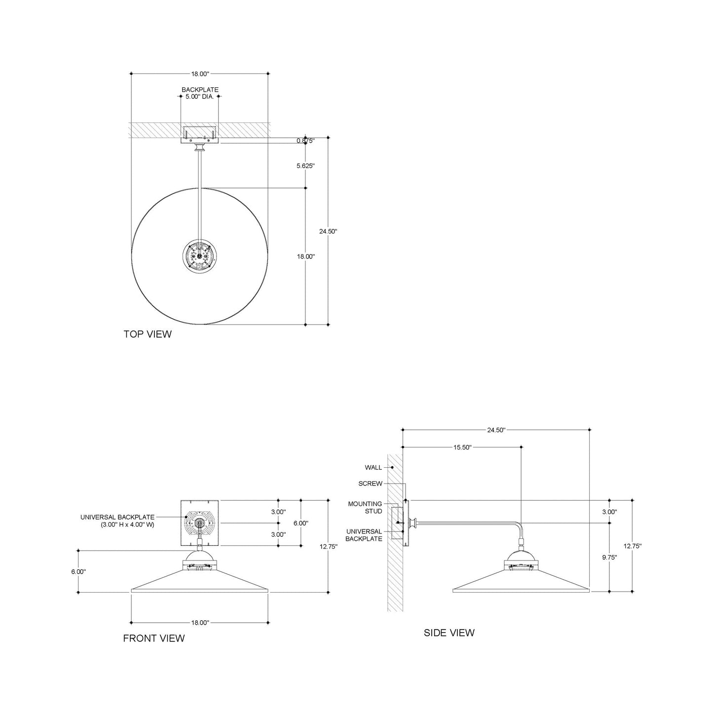Ditchley LED Wall Light - line drawing.