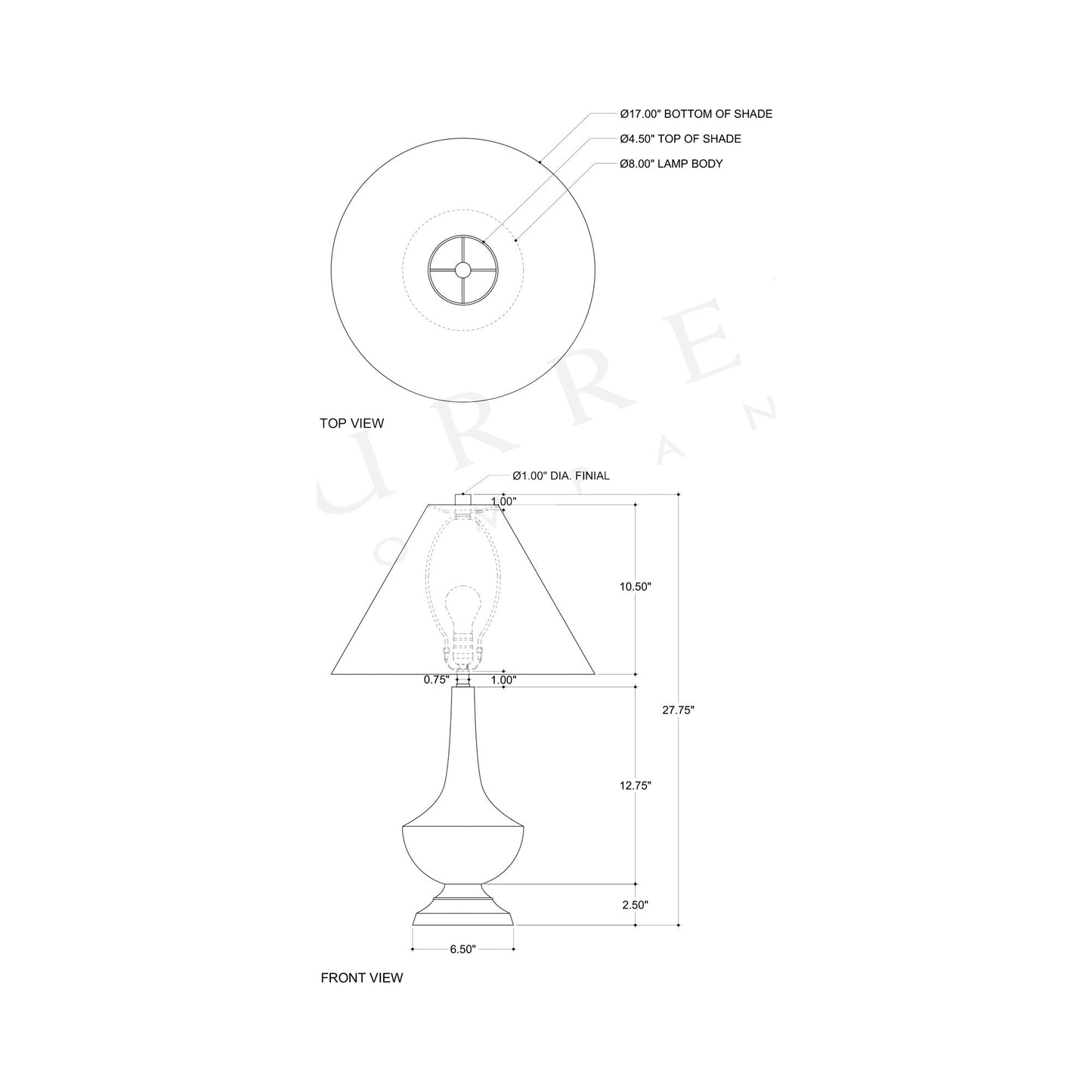 Djinn Table Lamp - line drawing.