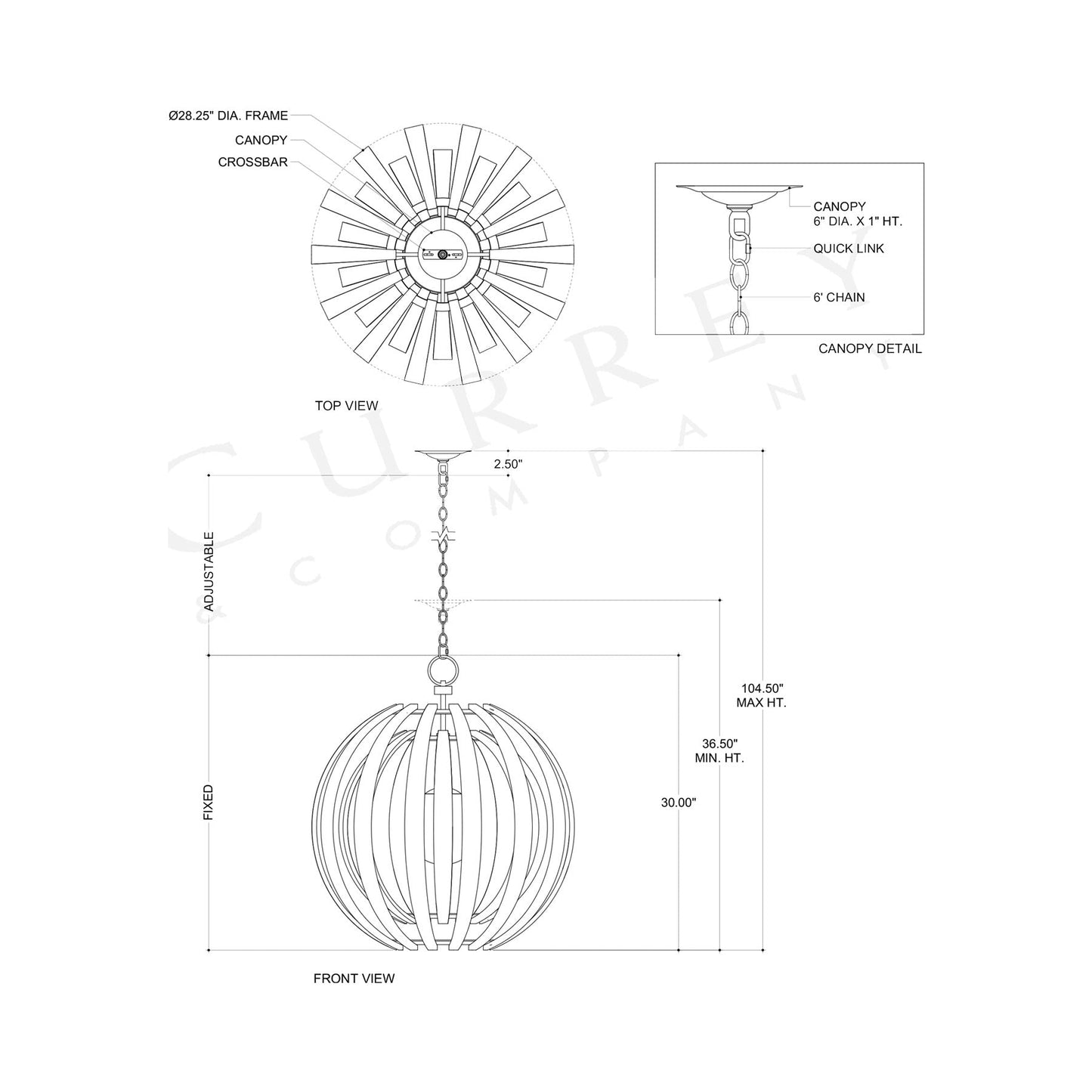 Dryad Pendant Light - line drawing.