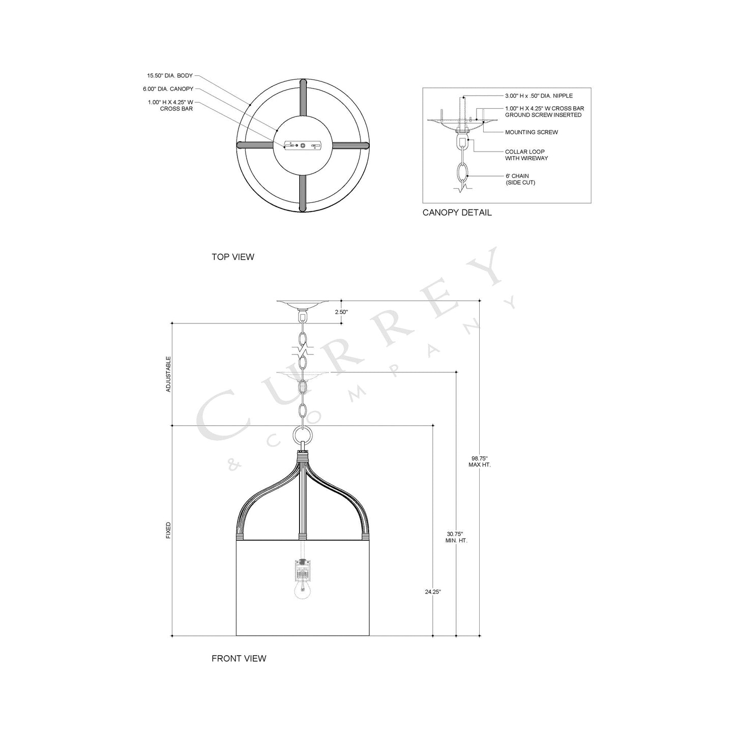 Dunning Pendant Light - line drawing.