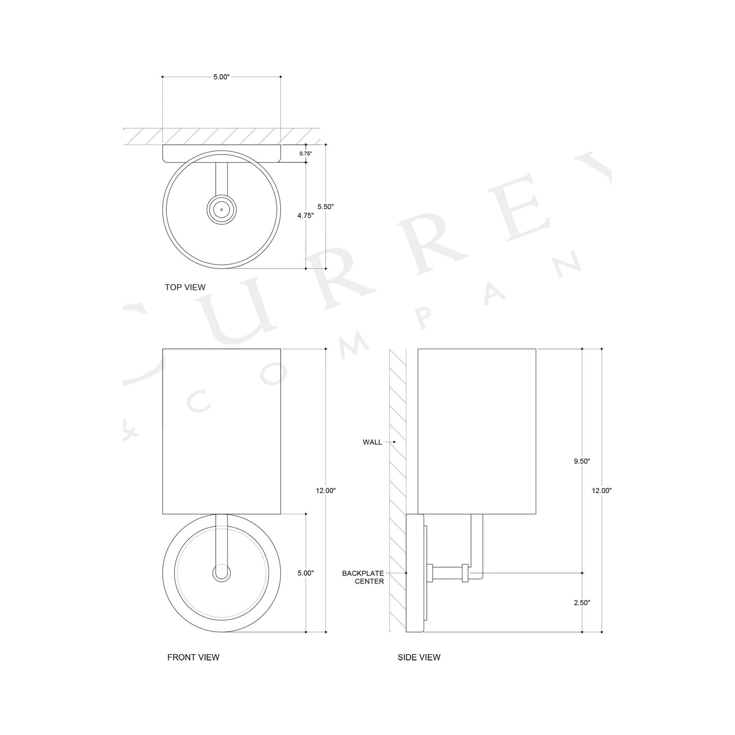 Ellerston Wall Light - line drawing.
