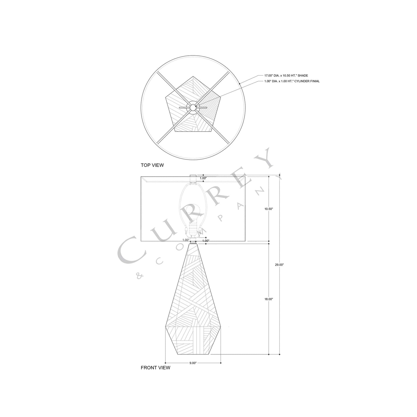 Elysium Table Lamp - line drawing.