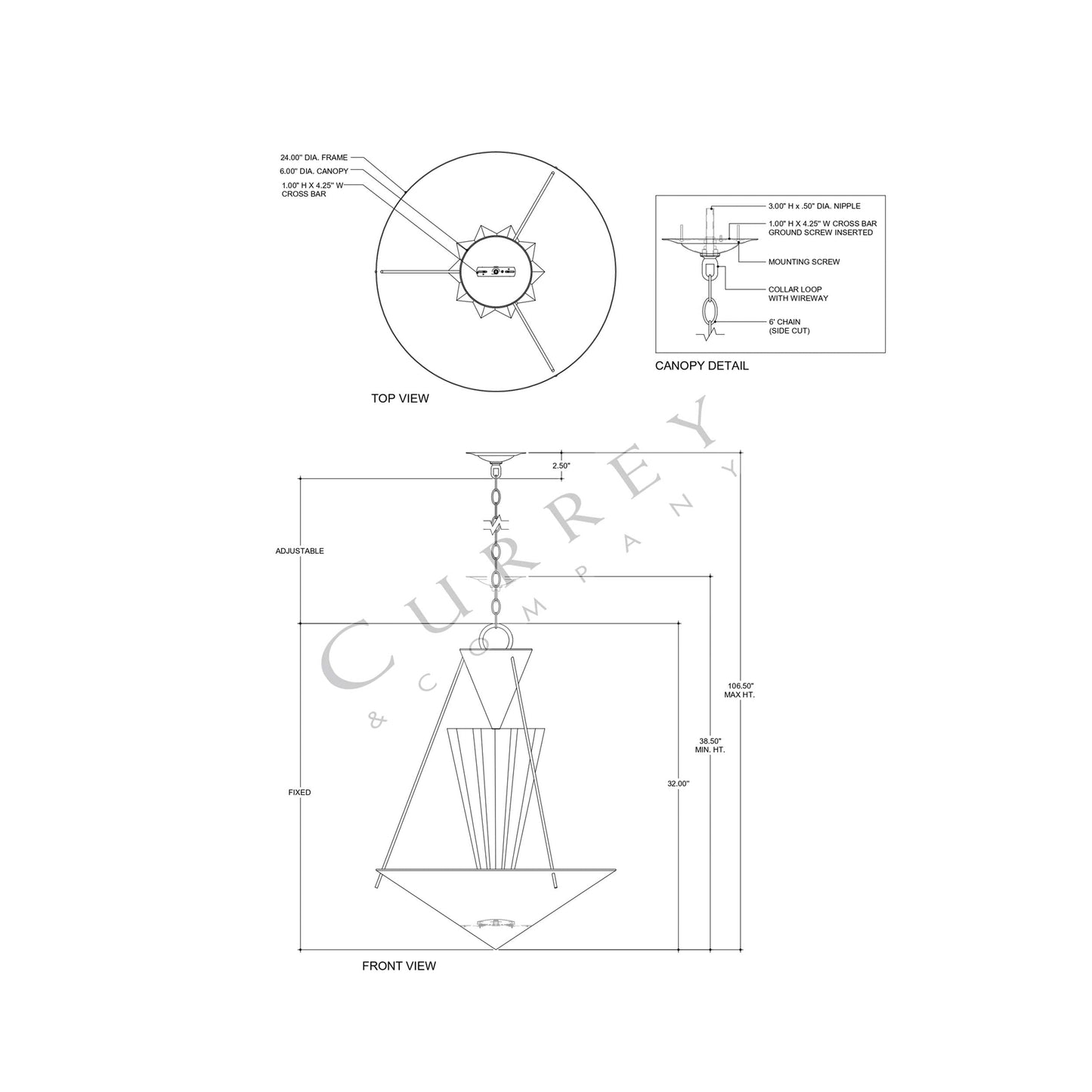 Empyrean LED Chandelier - line drawing.