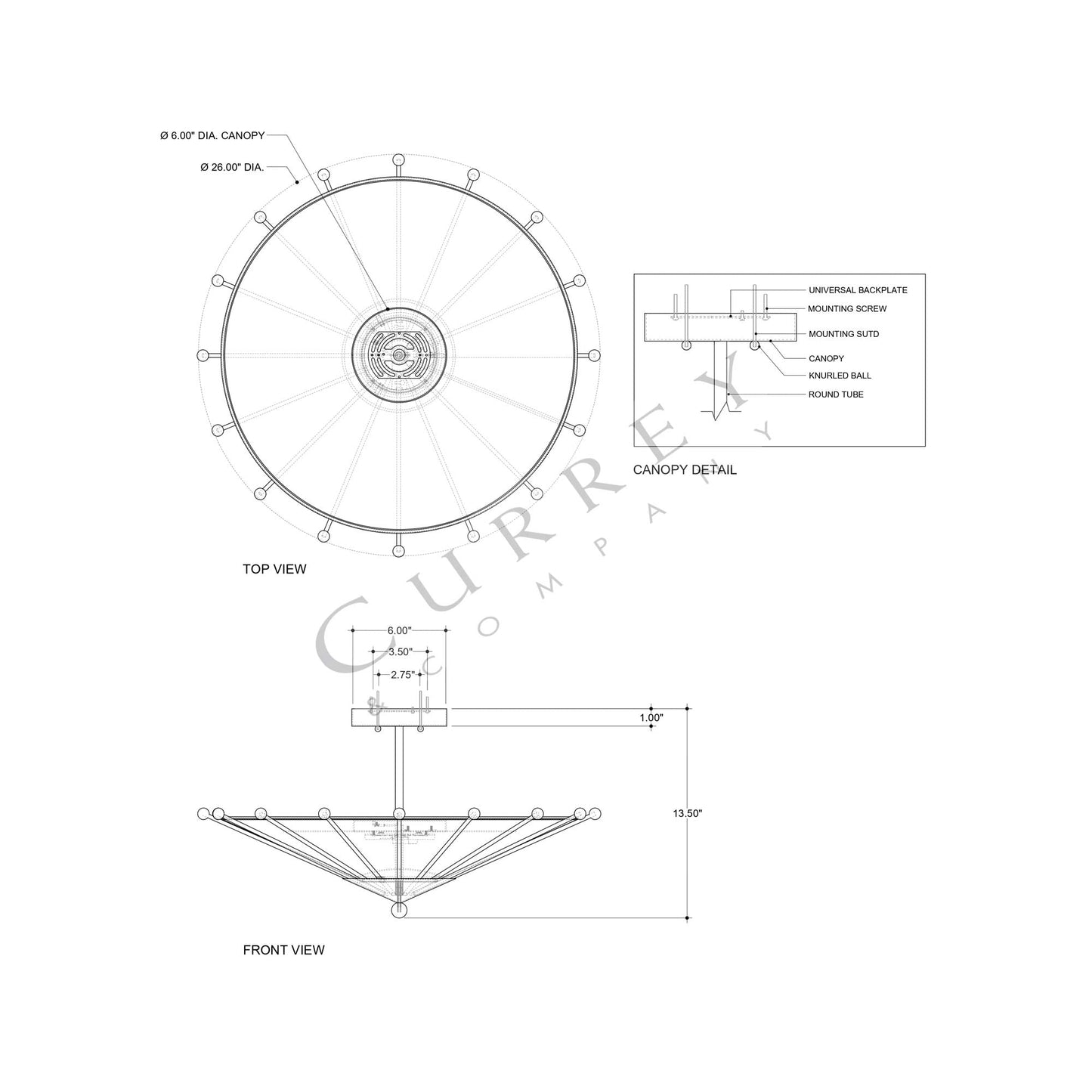 Epoch Semi Flush Mount Ceiling Light - line drawing.