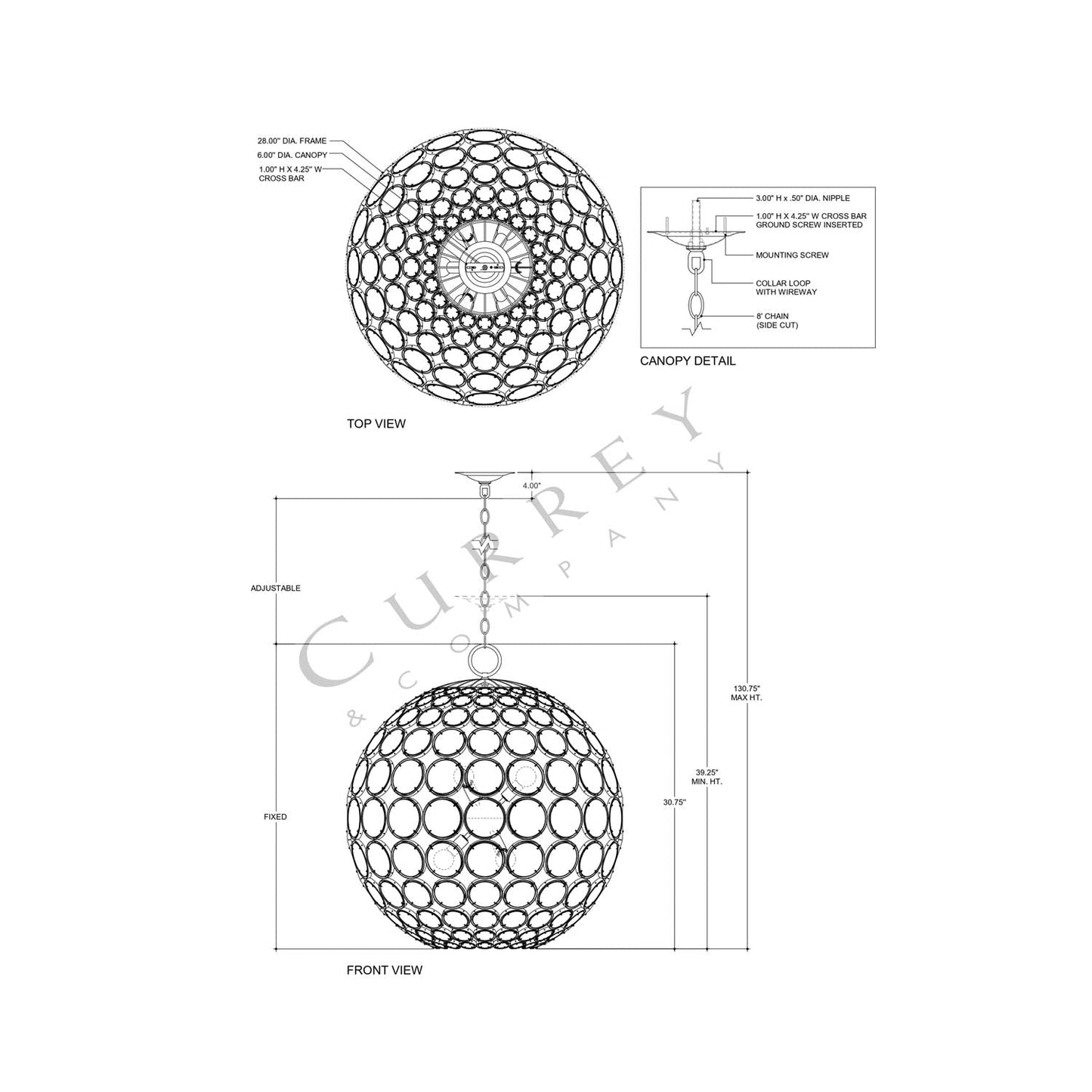 Etude Orb Chandelier - line drawing.