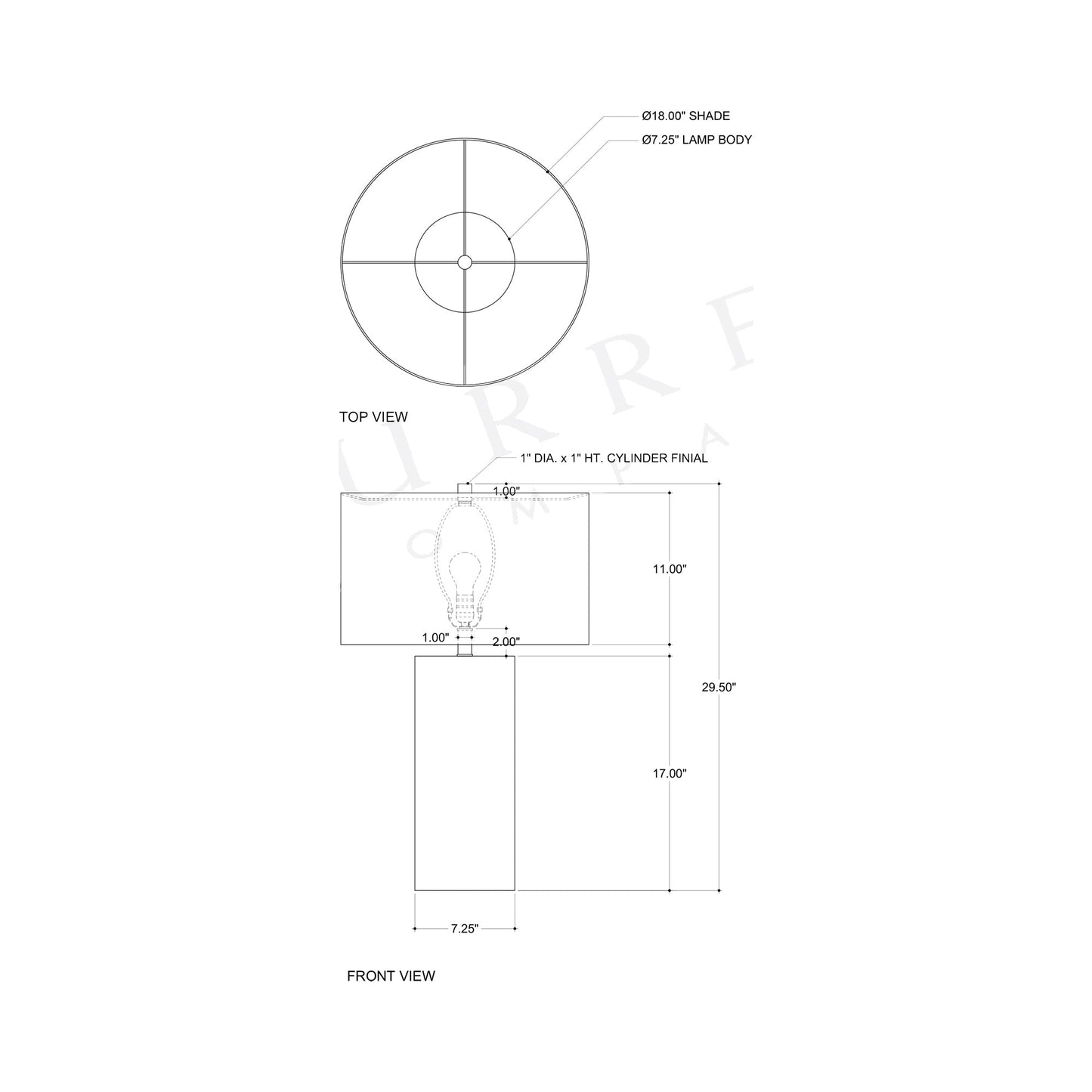Faux Birch Table Lamp - line drawing.
