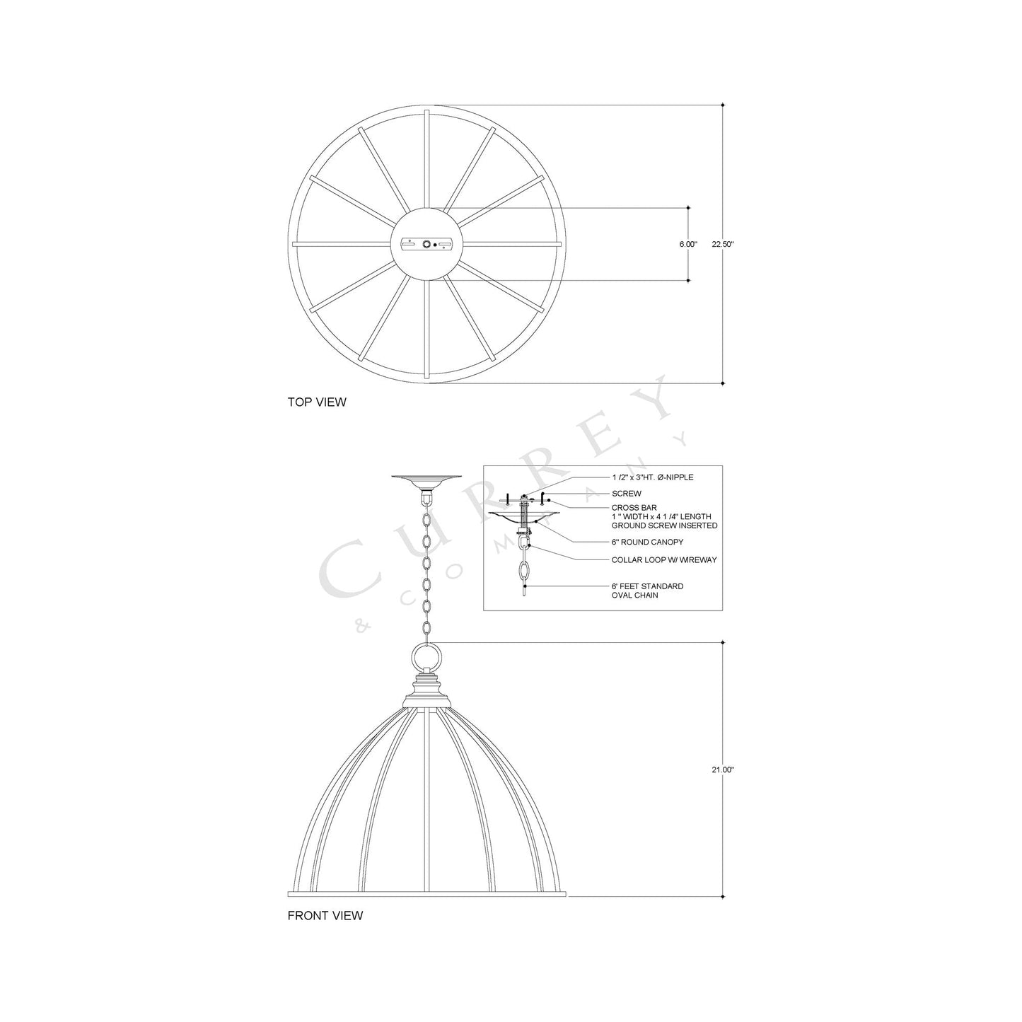 Fenchurch Pendant Light - line drawing.