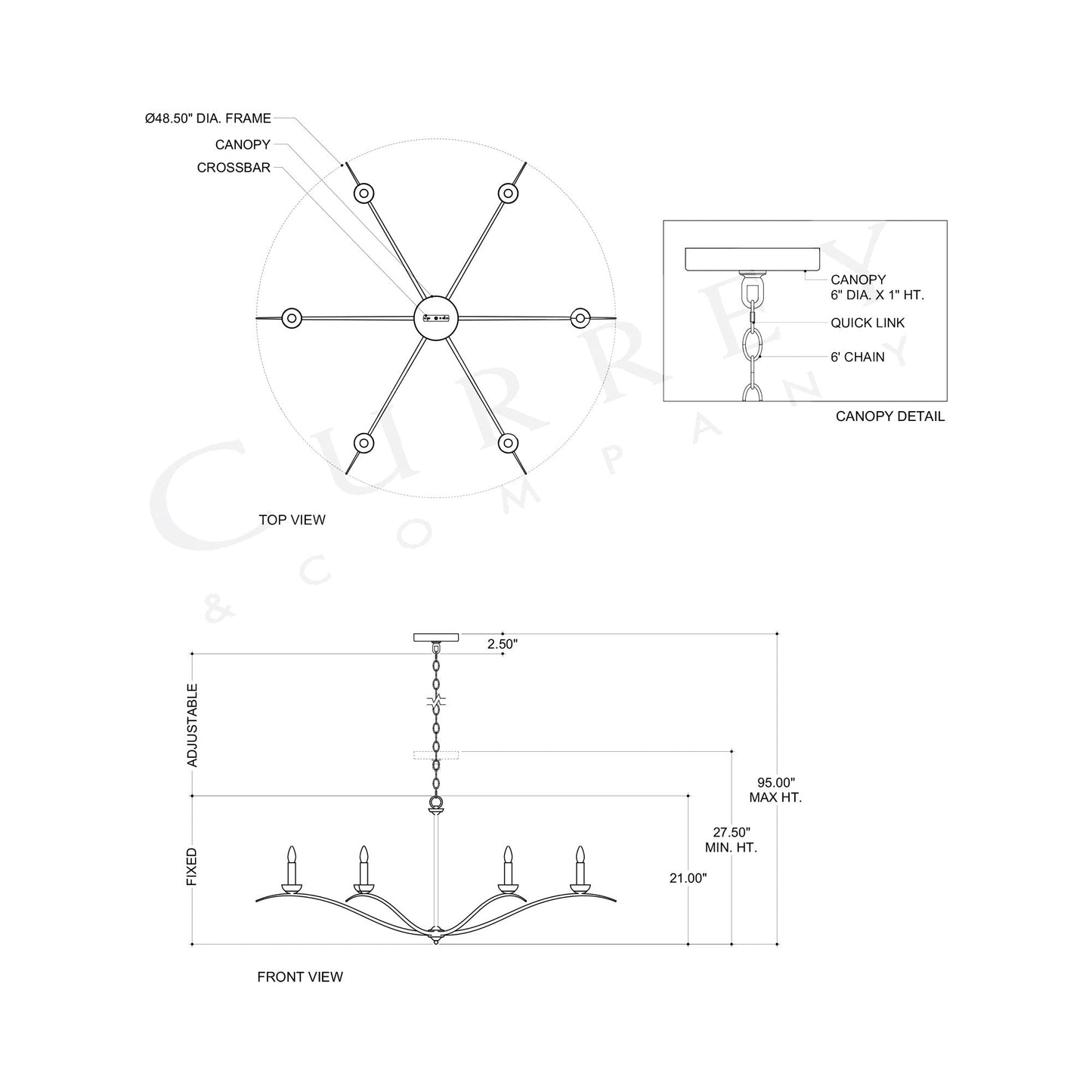 Flannery Chandelier - line drawing.