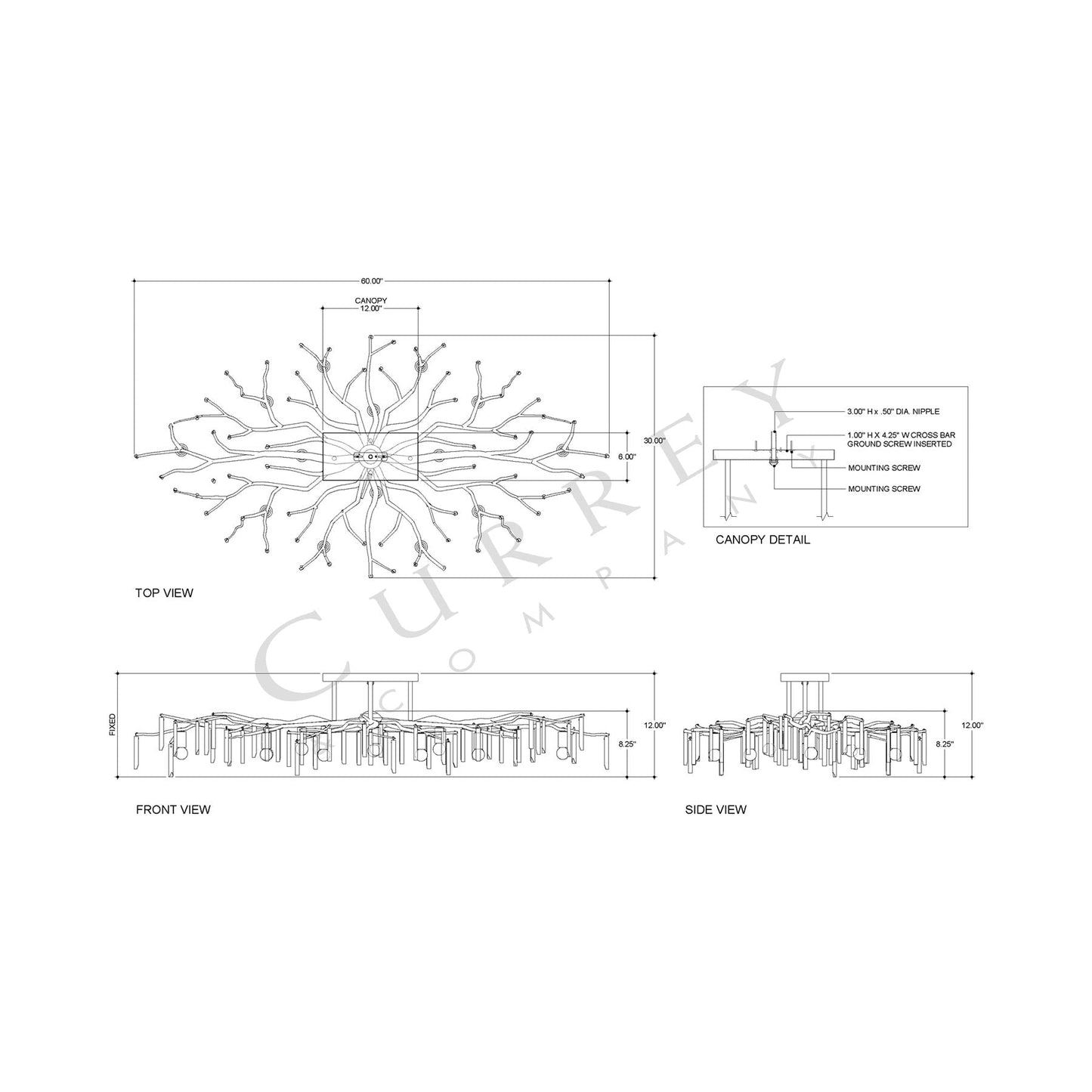 Forest Light Semi Flush Mount Ceiling Light - line drawing.
