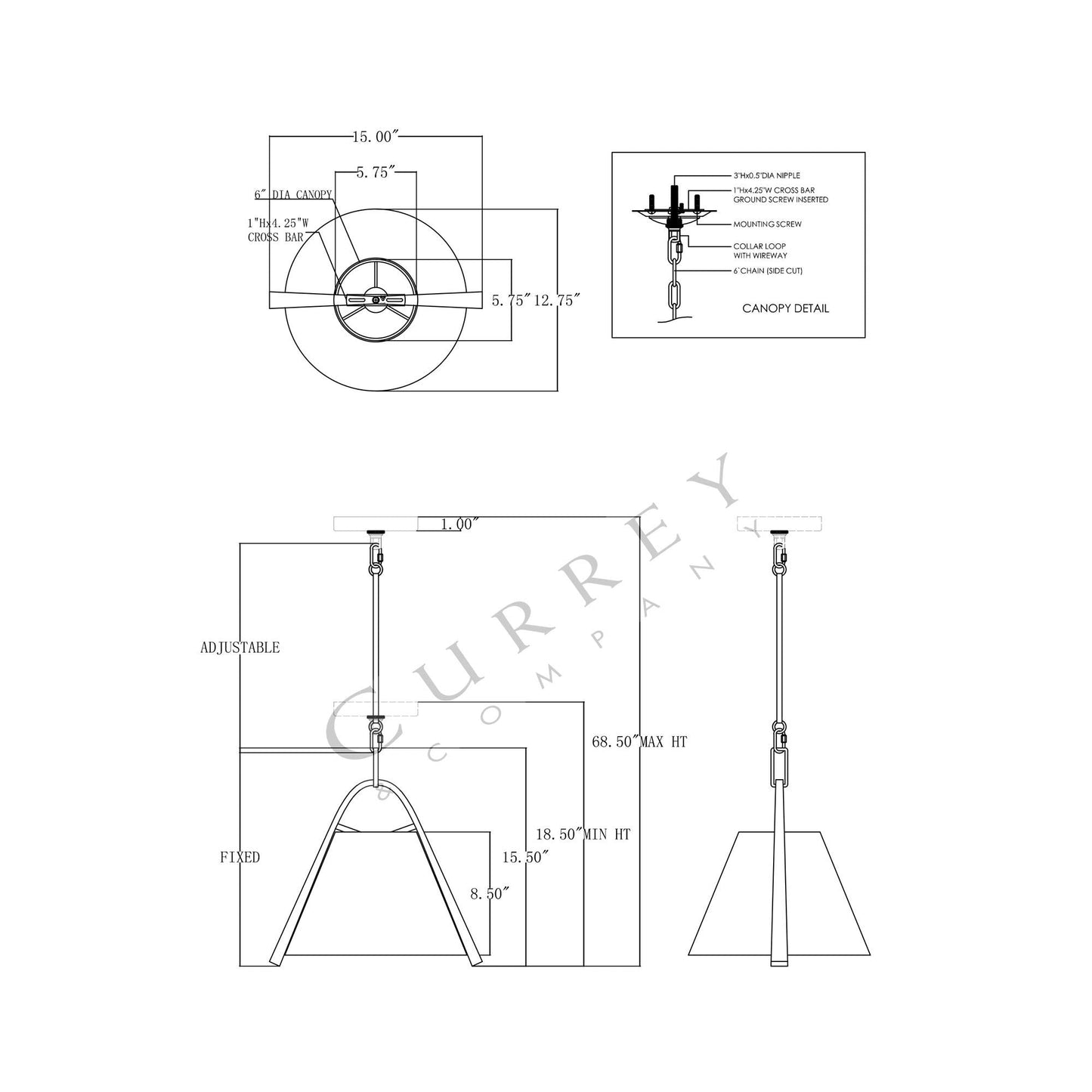 Frey Pendant Light - line drawing.