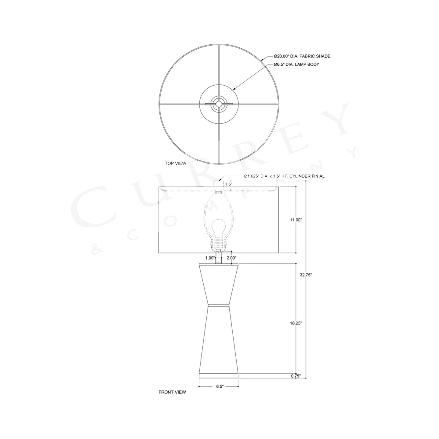 Galuchat Table Lamp - line drawing.