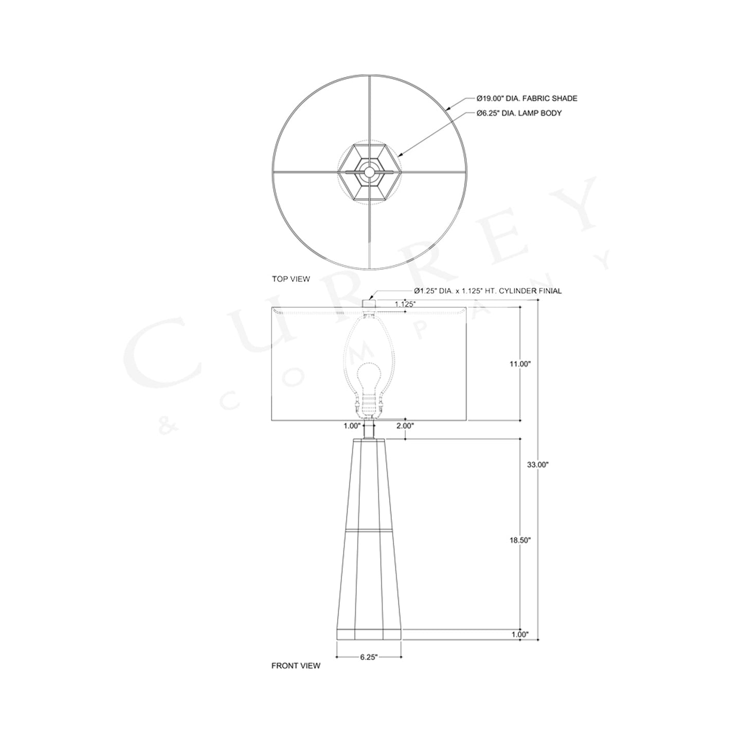 Galuchat Tapered Table Lamp - line drawing.