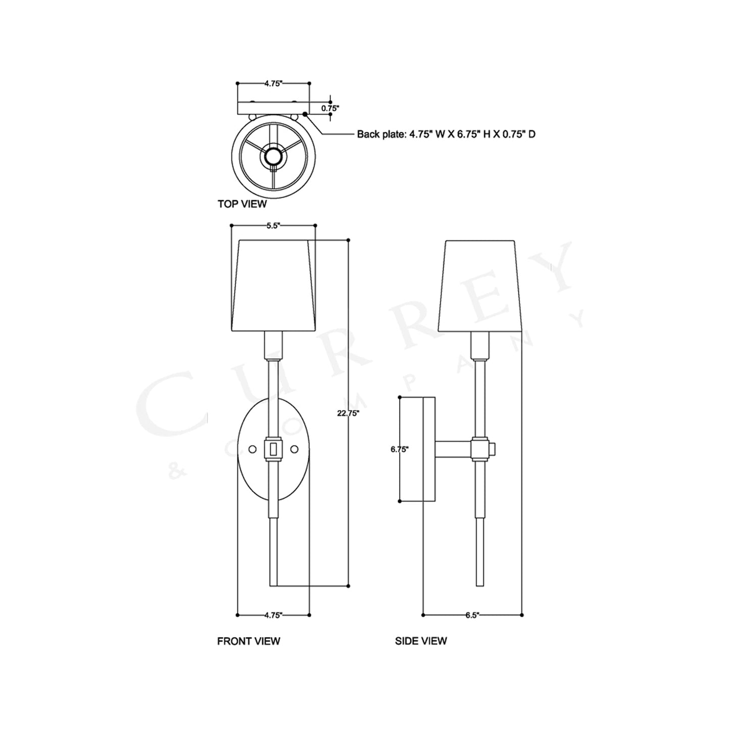 Grigsby Single Wall Light - line drawing.