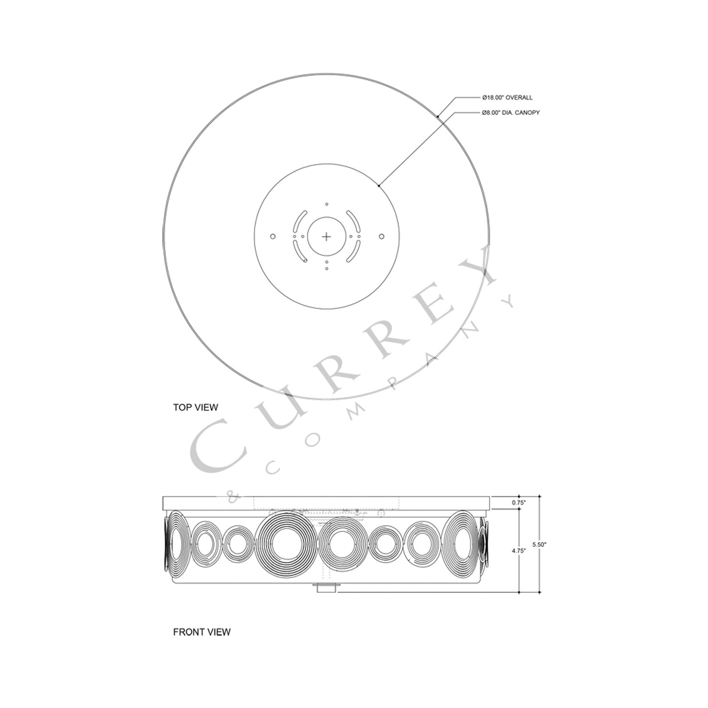 Gyges LED Flush Mount Ceiling Light - line drawing.