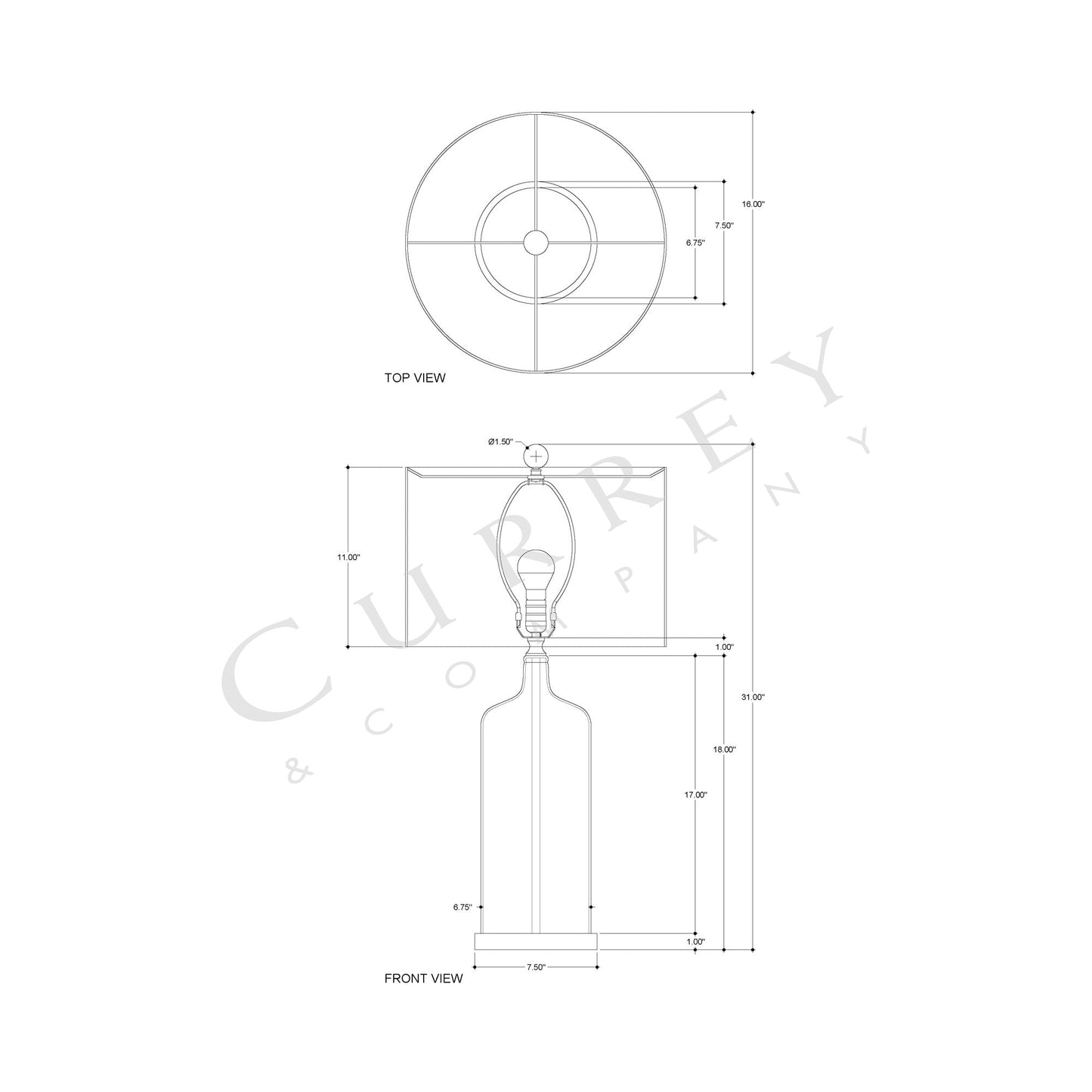 Hazel Table Lamp - line drawing.