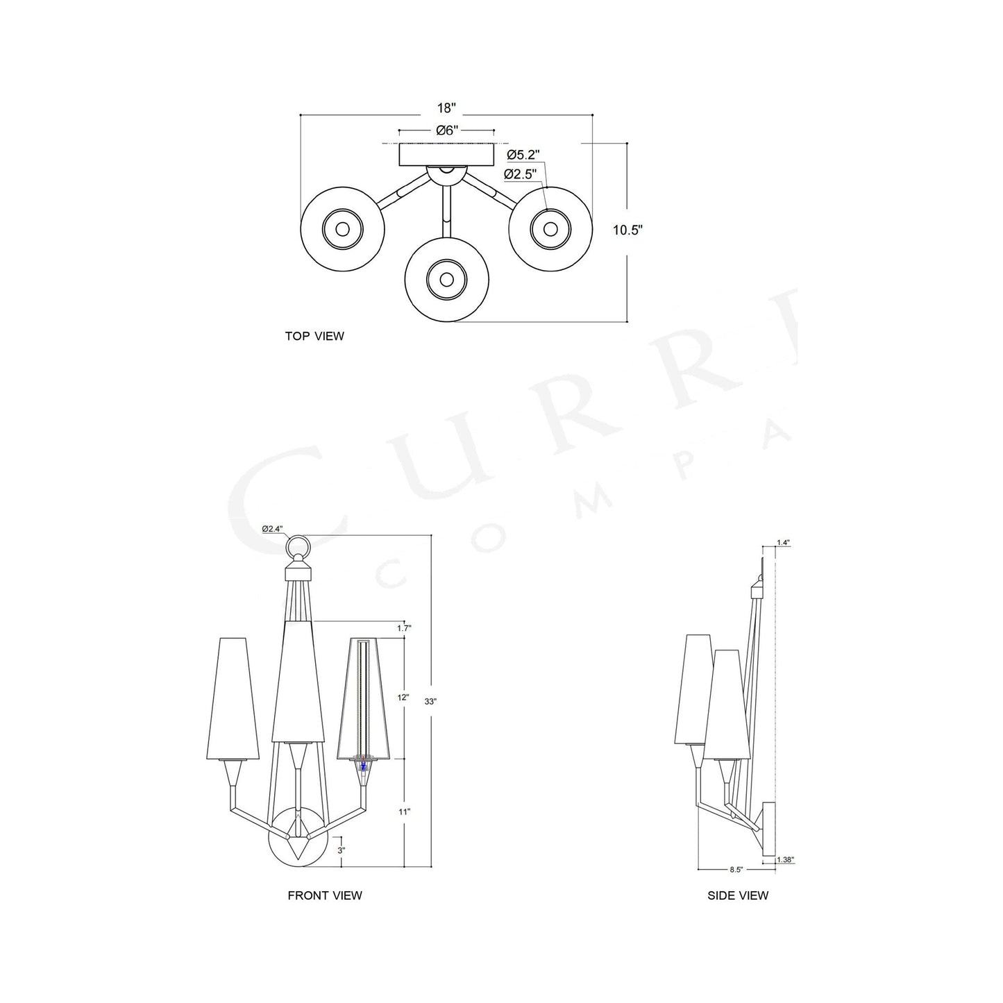 Hennin LED Wall Light - line drawing.