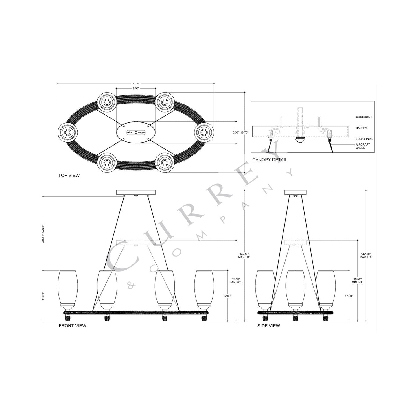 Hightider Chandelier - line drawing.