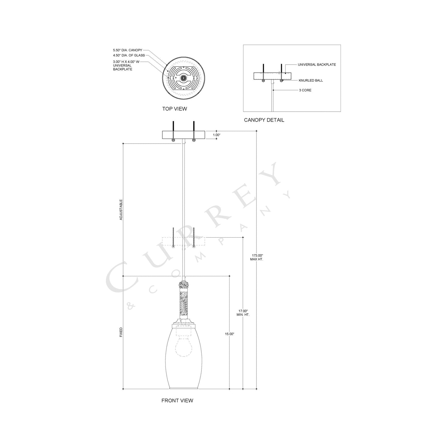Hightider Pendant Light - line drawing.