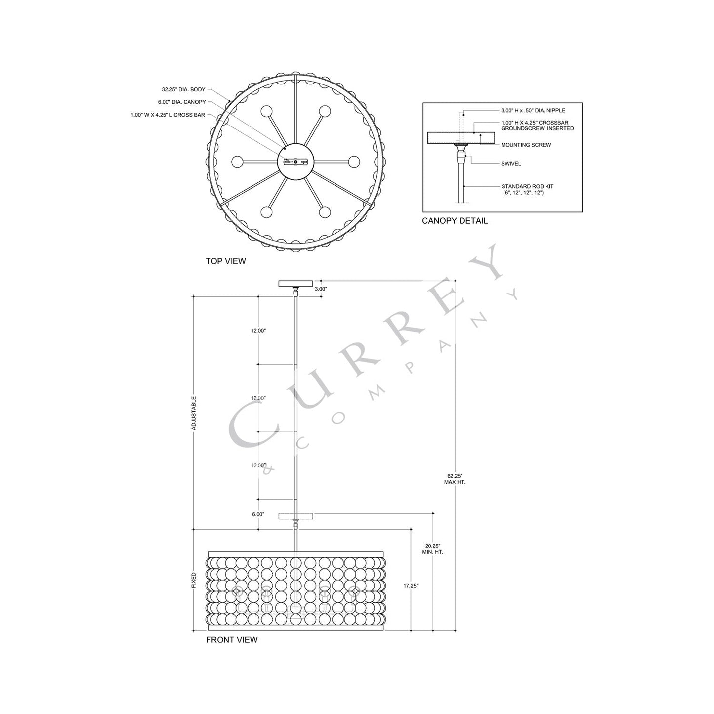 Holcroft Chandelier - line drawing.