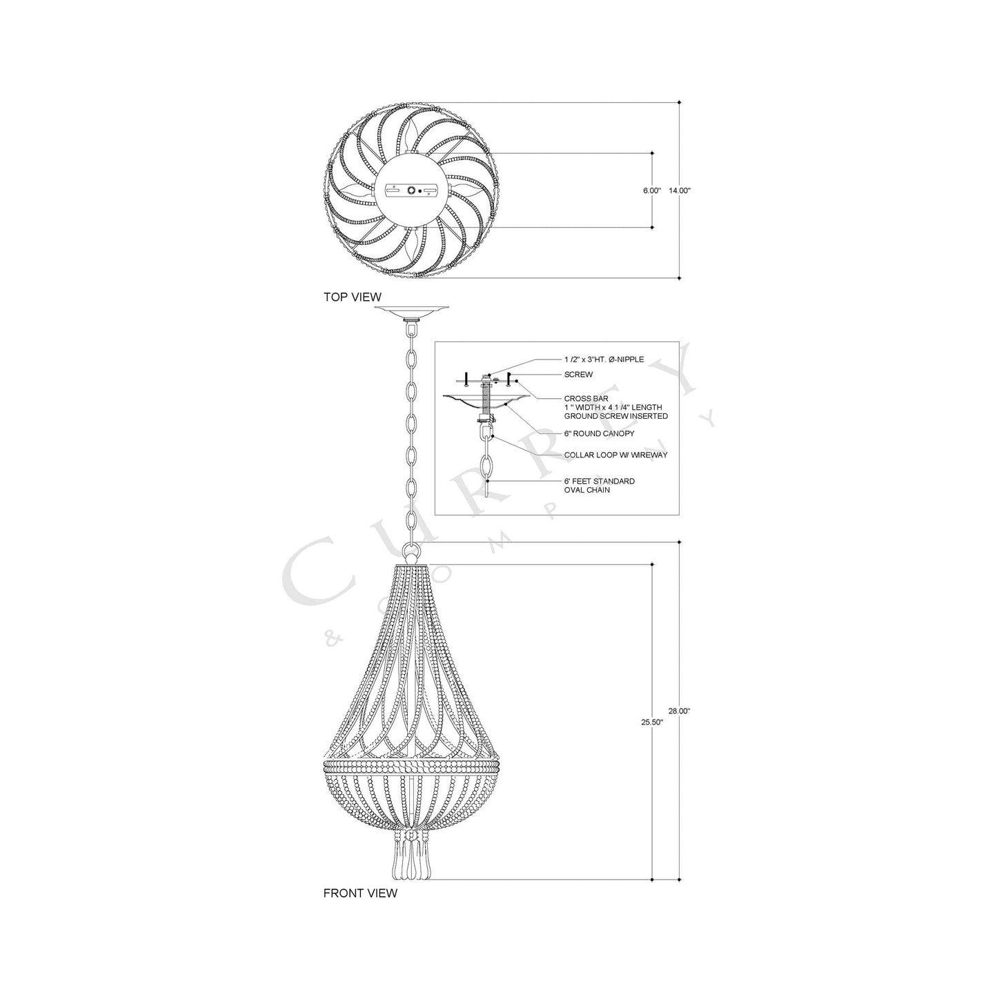 Ingenue Chandelier - line drawing.
